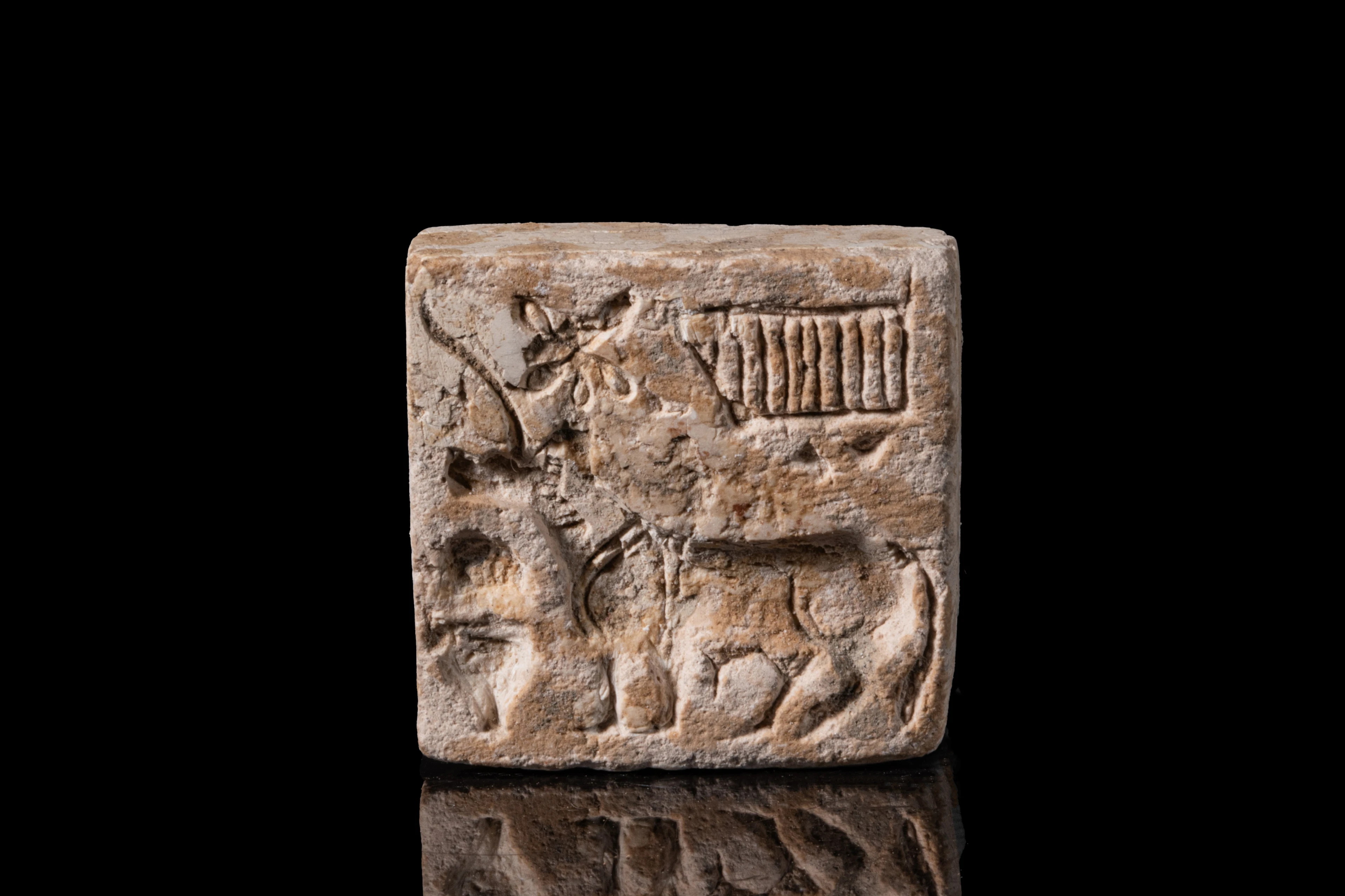 HARAPPAN STONE SEAL WITH BULL AND INSCRIPTION