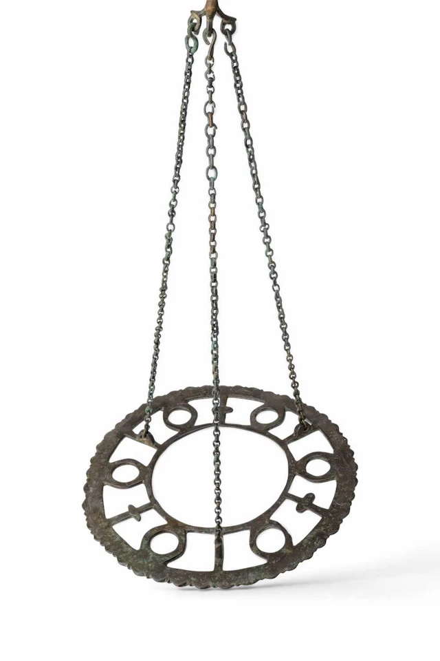 BYZANTINE BRONZE POLYCANDELON WITH ORIGINAL CHAINS