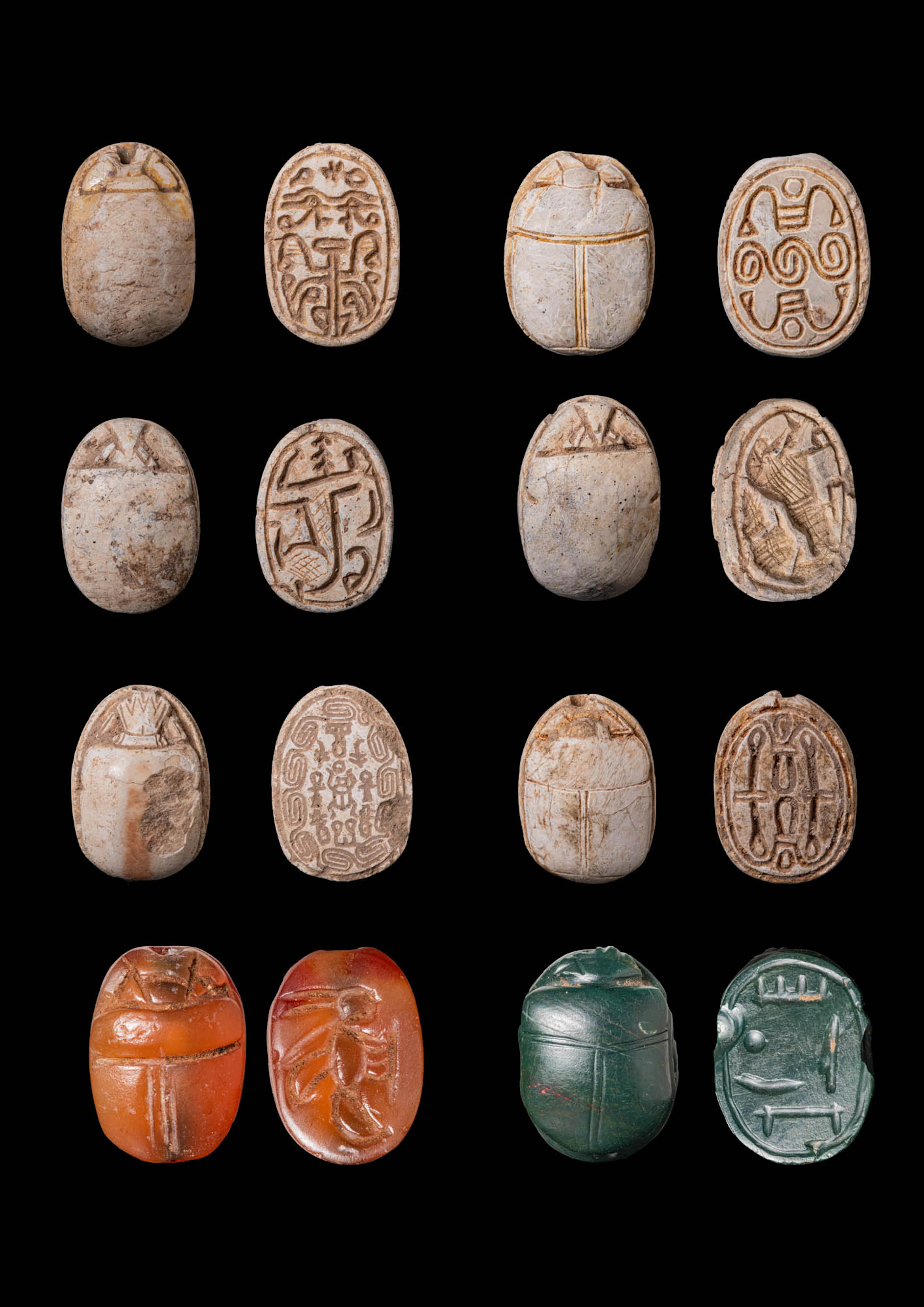 COLLECTION OF EGYPTIAN STEATITE EARLY NEW KINGDOM SCARABS