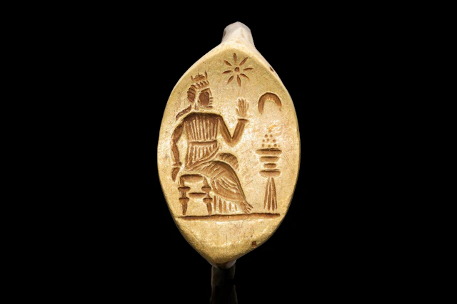 PTOLEMAIC GOLD RING WITH SEATED QUEEN