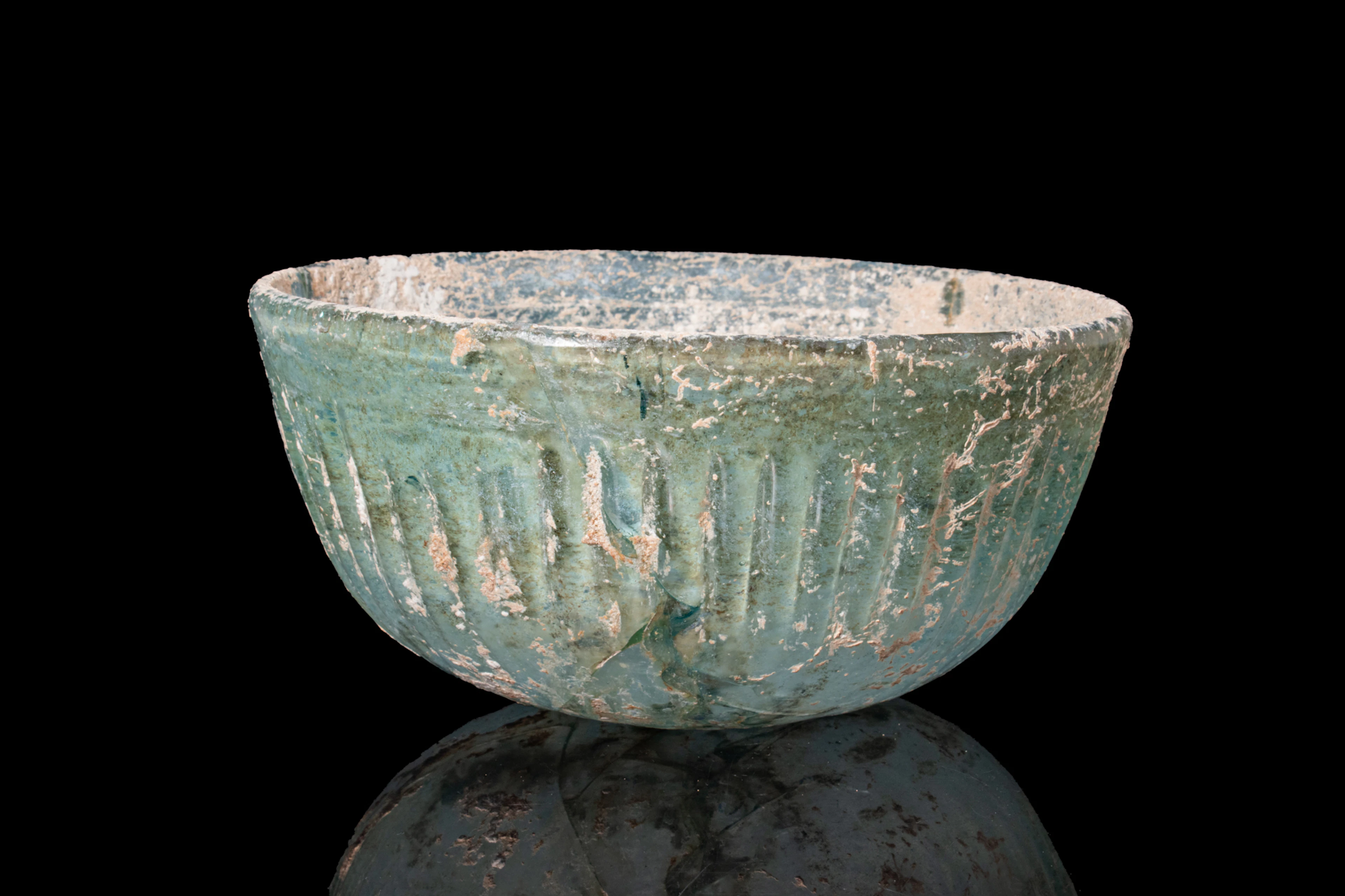 ROMAN PALE BLUE GLASS RIBBED BOWL