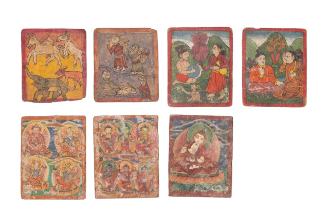 COLLECTION OF TIBETAN BUDDHIST TSAKLI CARDS