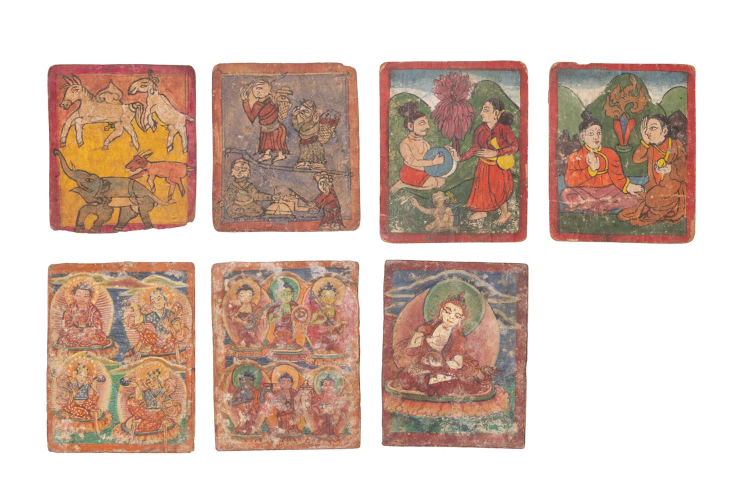 COLLECTION OF TIBETAN BUDDHIST TSAKLI CARDS