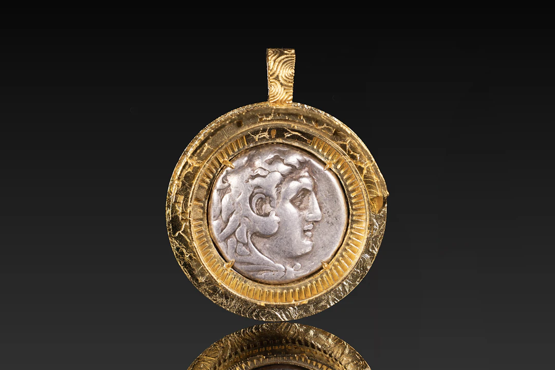 SILVER TETRADRACHM OF ALEXANDER THE GREAT IN A GOLD-PLATED STERLING