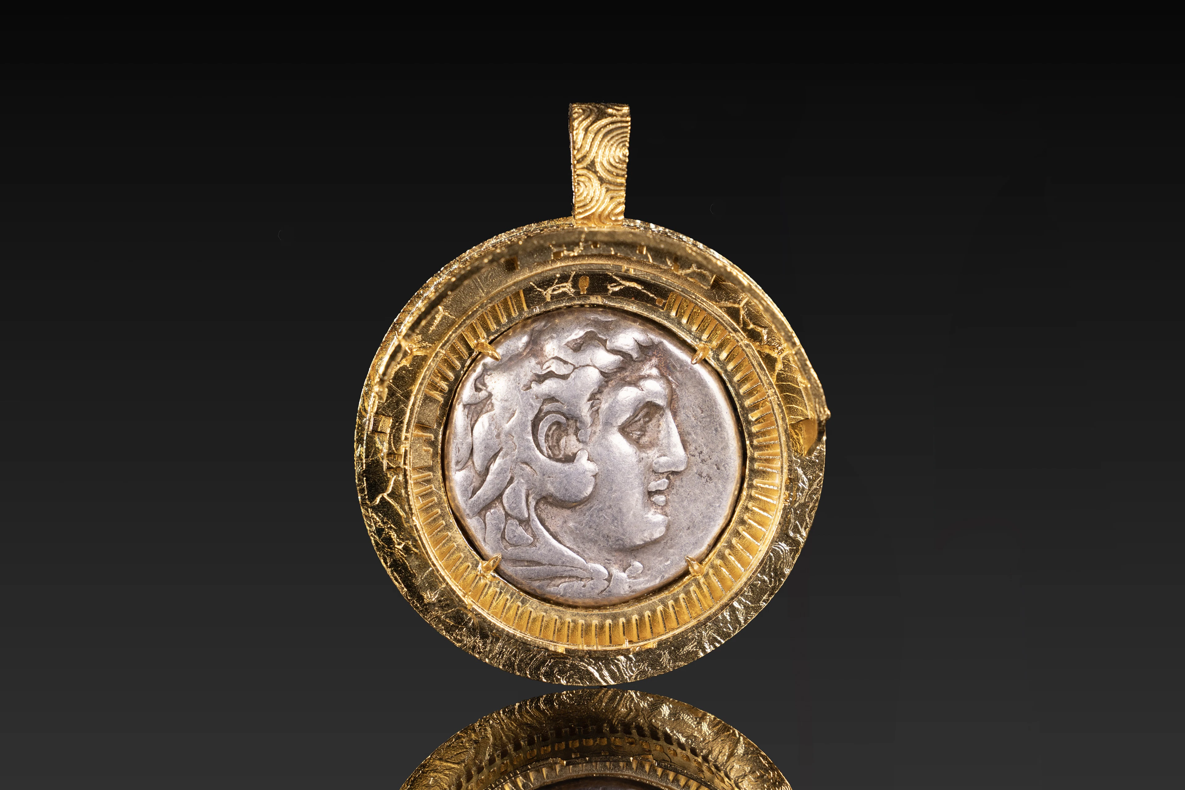 SILVER TETRADRACHM OF ALEXANDER THE GREAT IN A GOLD-PLATED STERLING