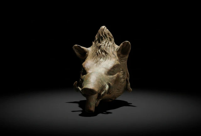 ETRUSCAN BRONZE WILD BOAR HEAD FOUNTAIN SPOUT