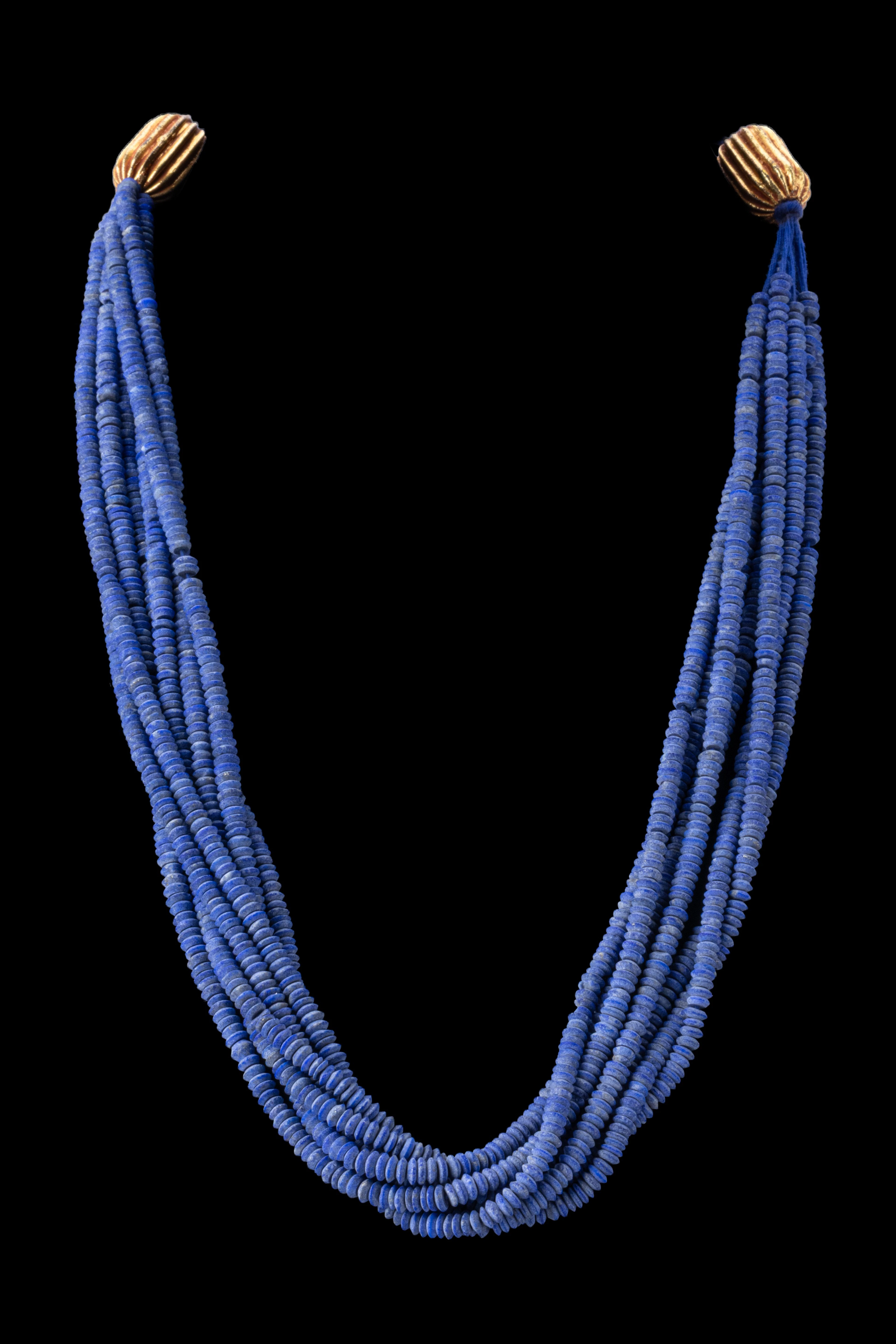 EGYPTIAN LAPIS LAZULI AND GOLD MULTI-STRAND NECKLACE
