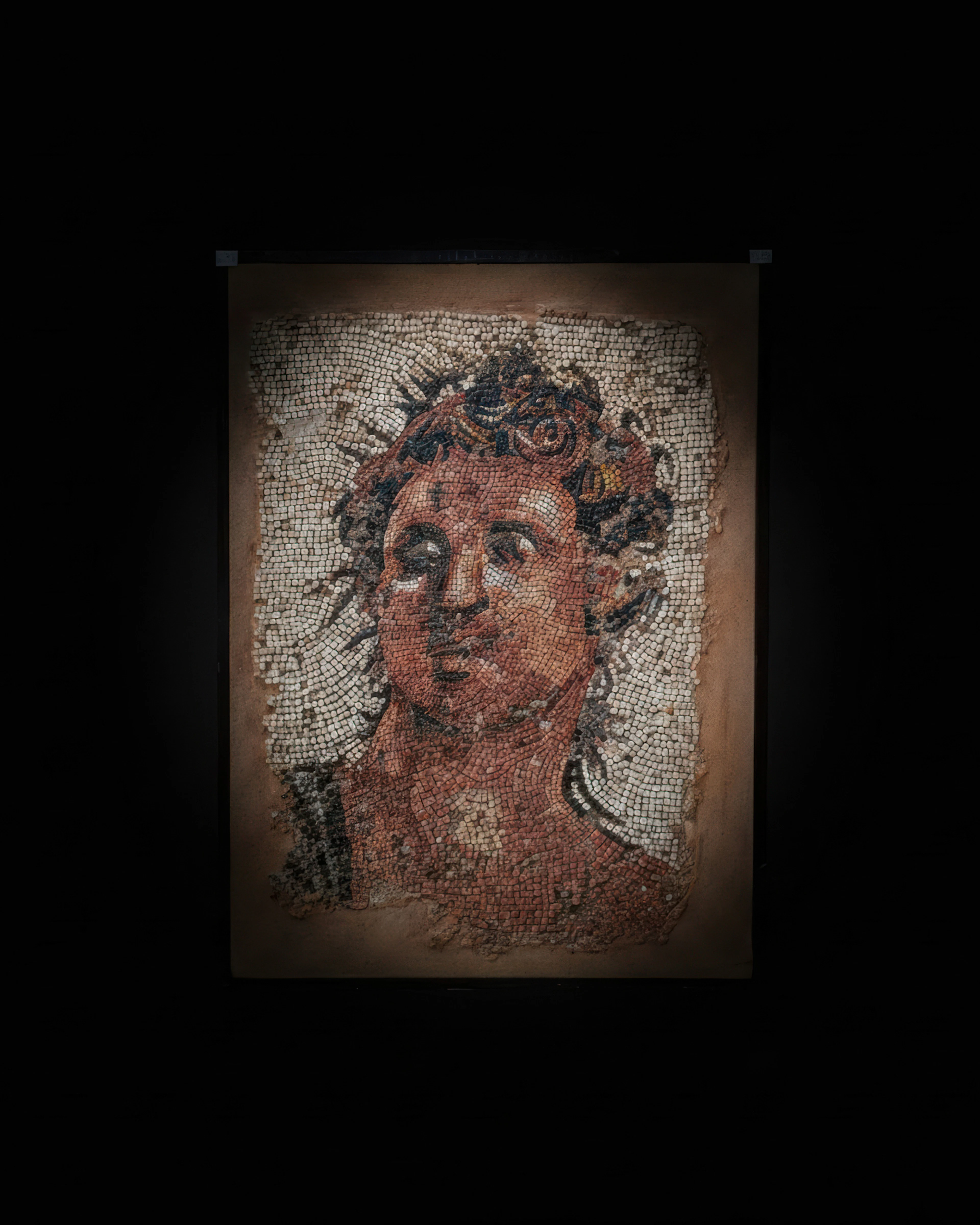 RARE ROMAN MOSAIC PANEL WITH SATYR (WITH AUSTRIAN EXPORT LICENSE)