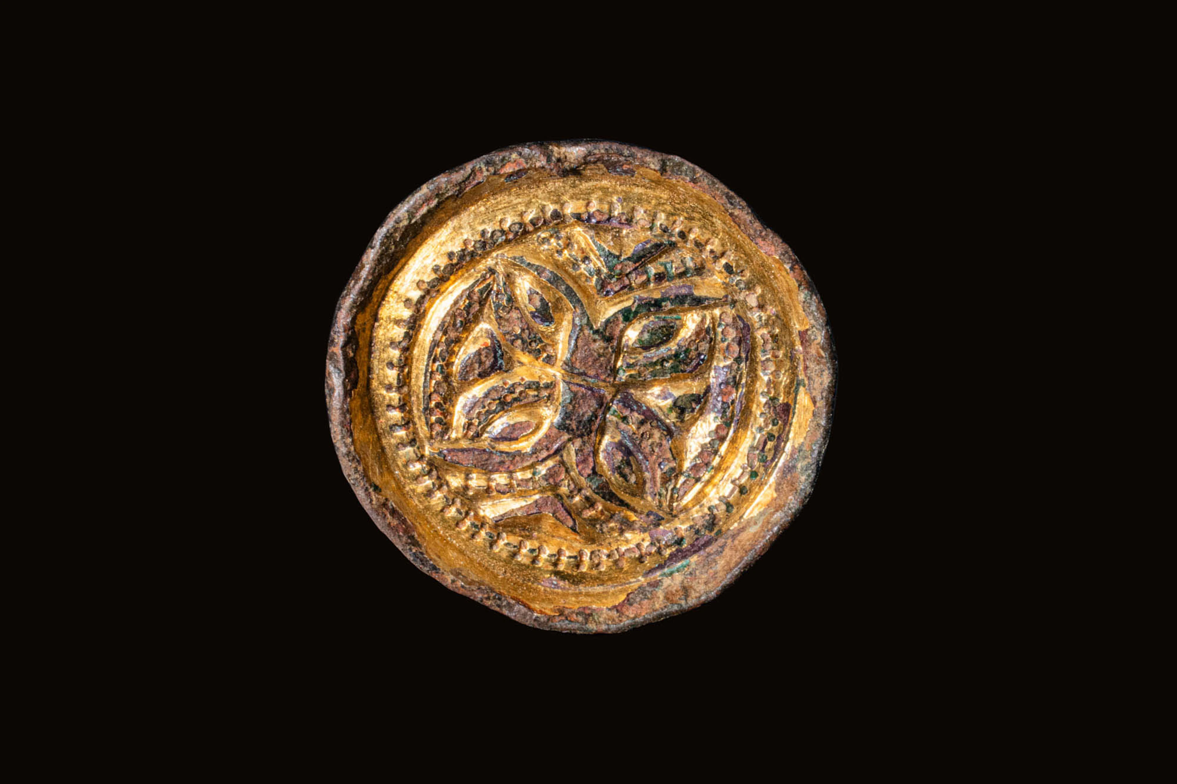 VIKING GILT-BRONZE BROOCH WITH CENTRAL MOTIF
