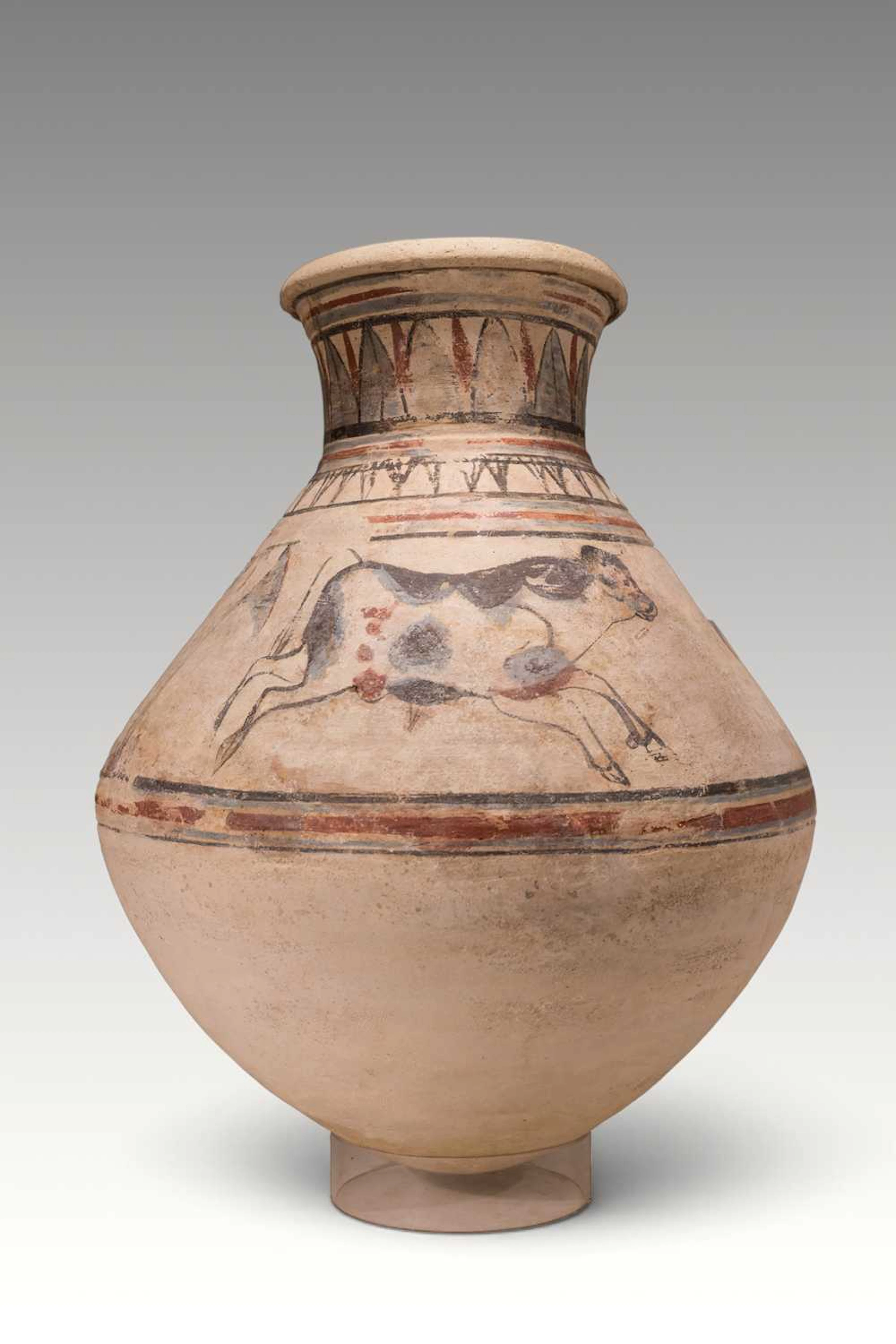 EGYPTIAN AMARNA PERIOD PAINTED POTTERY JAR WITH BULLS