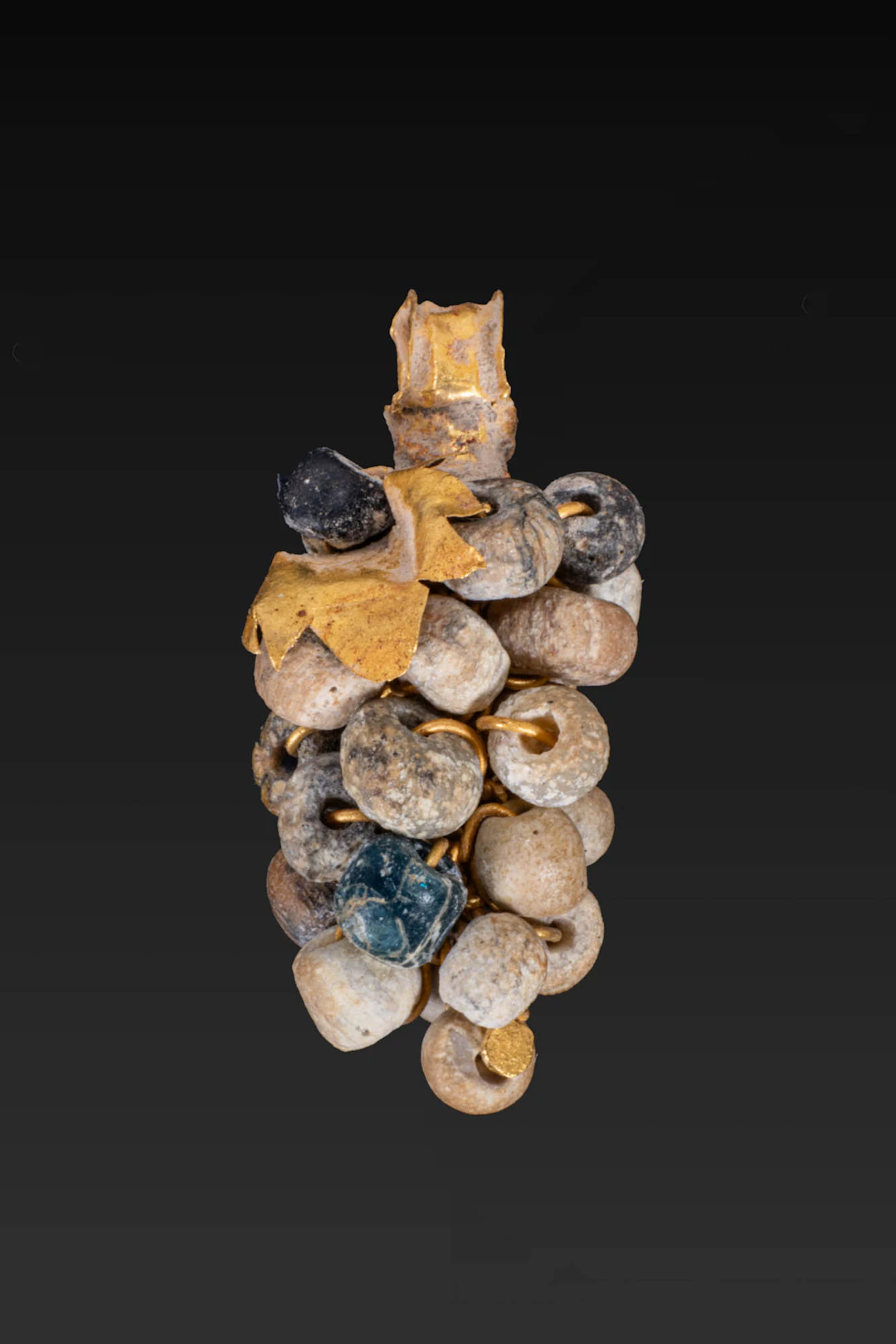 RARE GREEK GLASS AND GOLD GRAPE-SHAPED PENDANT