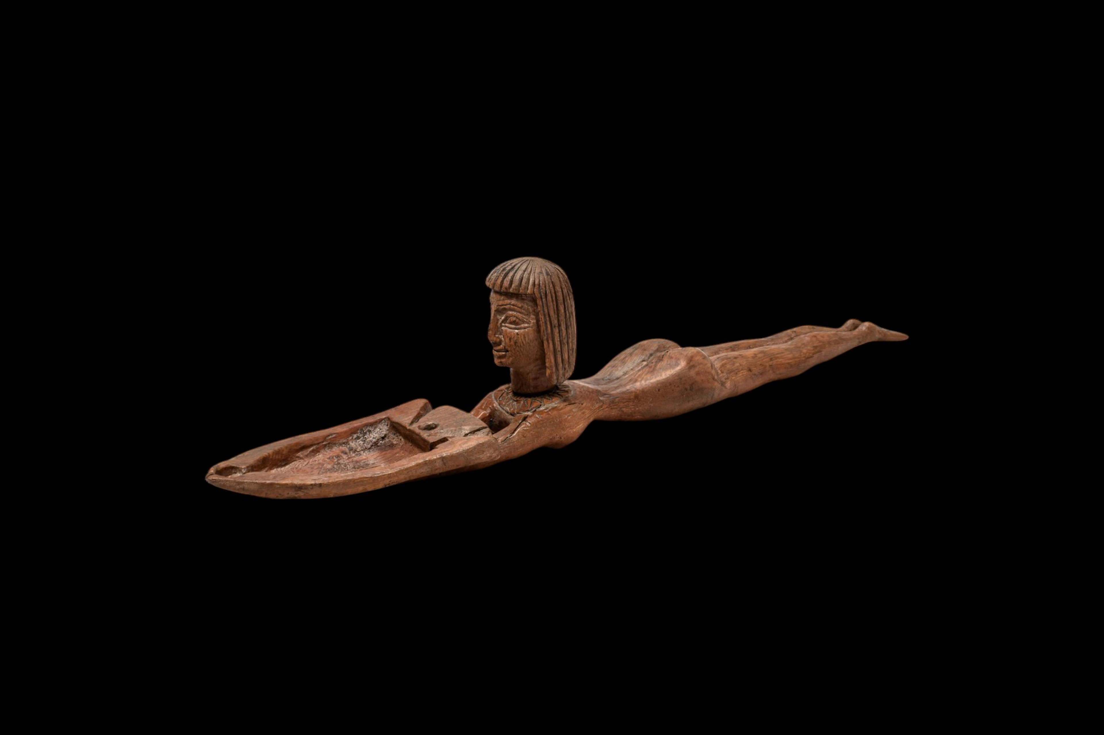 EGYPTIAN WOOD FEMALE SWIMMER COSMETIC SPOON