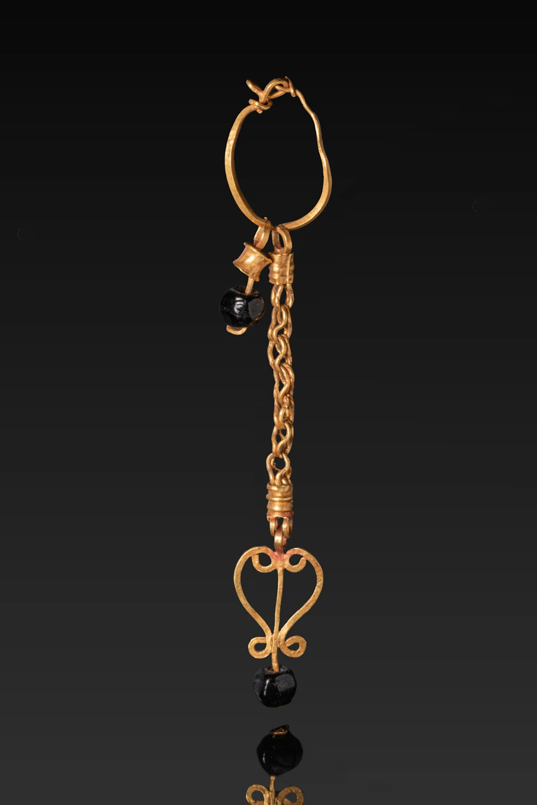 ROMAN HIGH KARAT GOLD EARRING WITH DANGLE AND GEMSTONES