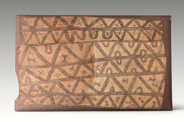 LARGE MANGBETU BARKCLOTH SAMPLE MOUNTED ON PANEL