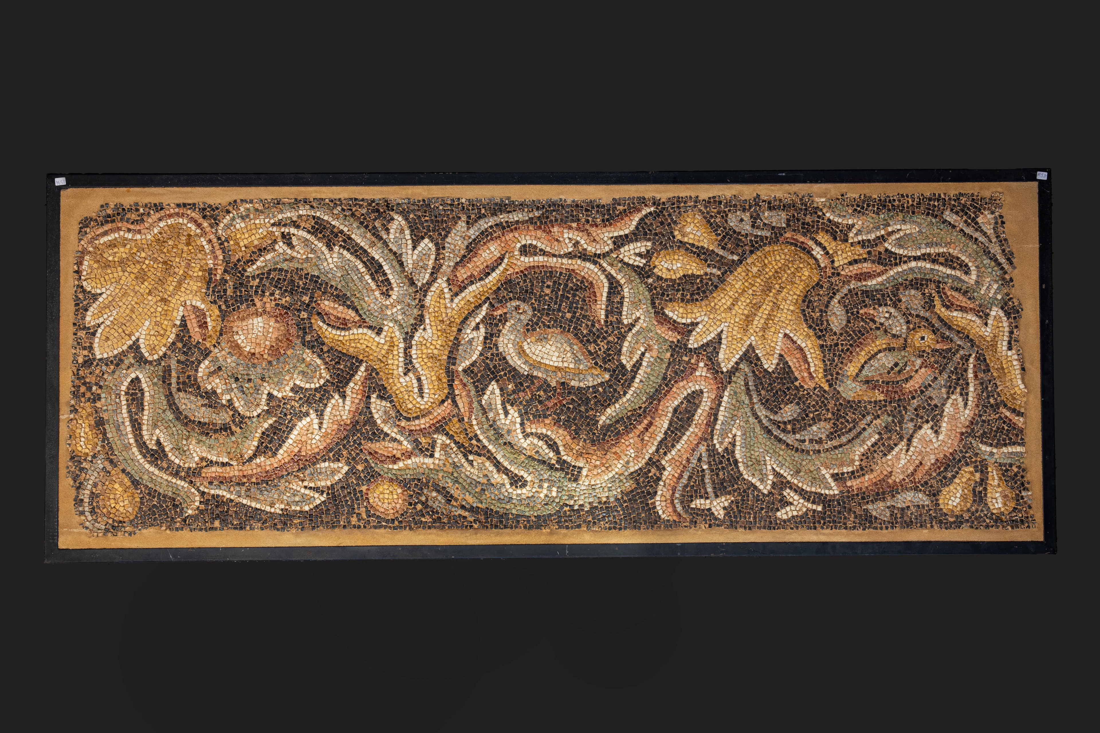 ROMAN POLYCHROME MOSAIC PANEL WITH BIRDS AND ACHANTUS SCROLLS ON A