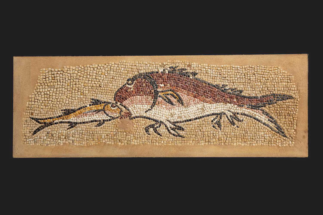LATE ROMAN MOSAIC PANEL WITH TWO FISHES