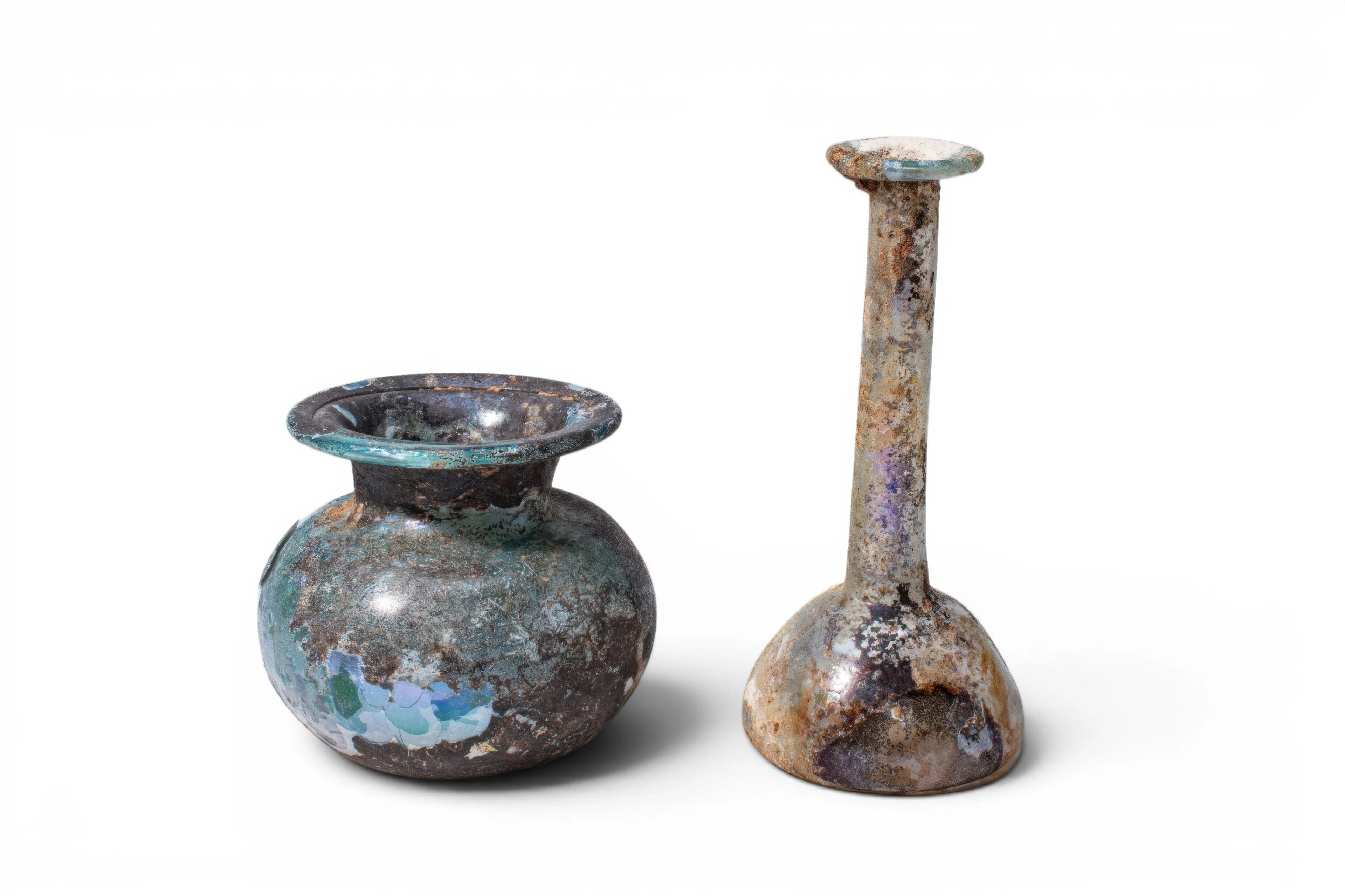PAIR OF ROMAN GLASS UNGUENTARIA