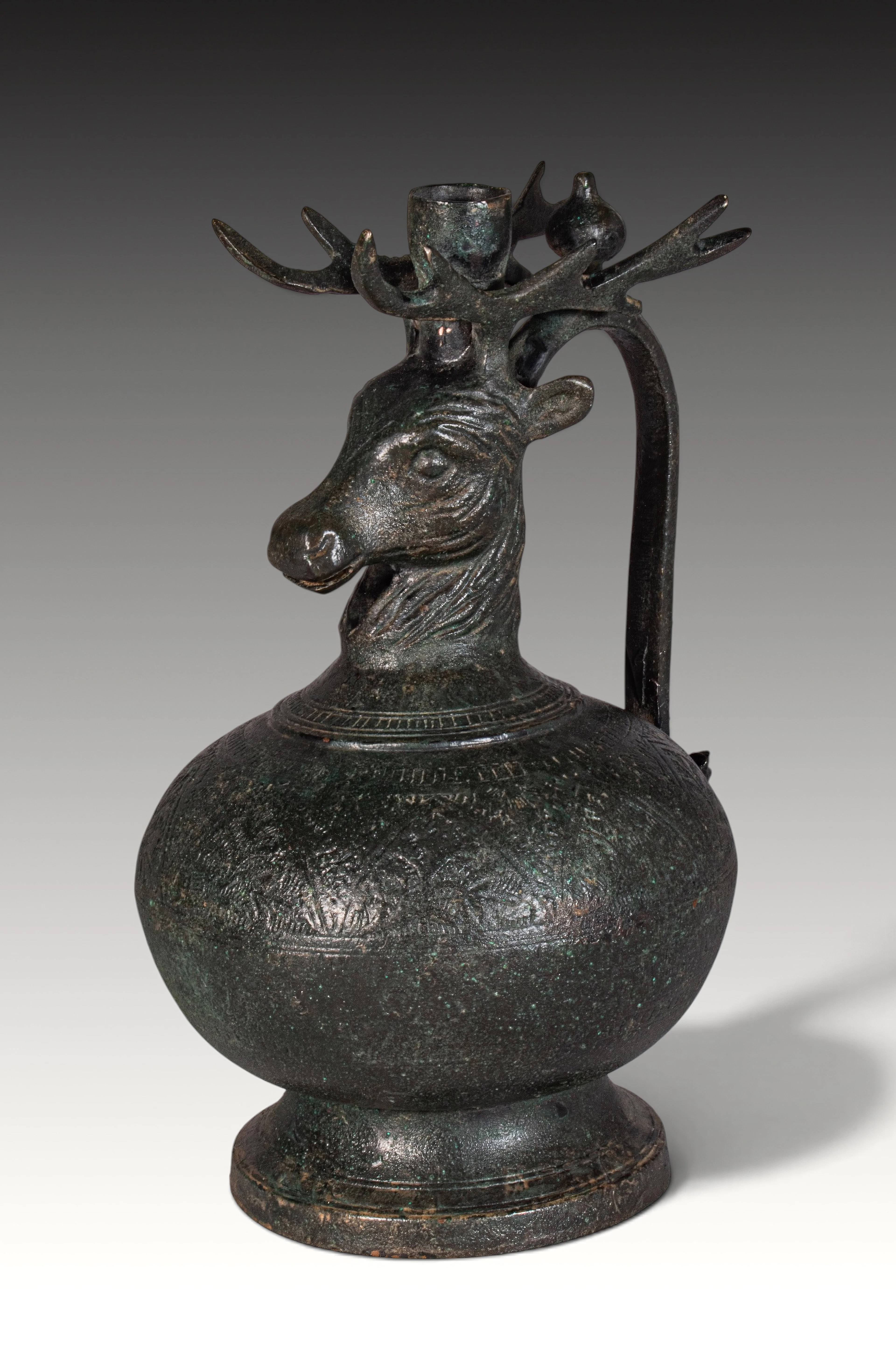 STUNNING SASANIAN BRONZE JUG WITH STAG-HEAD PROTOME