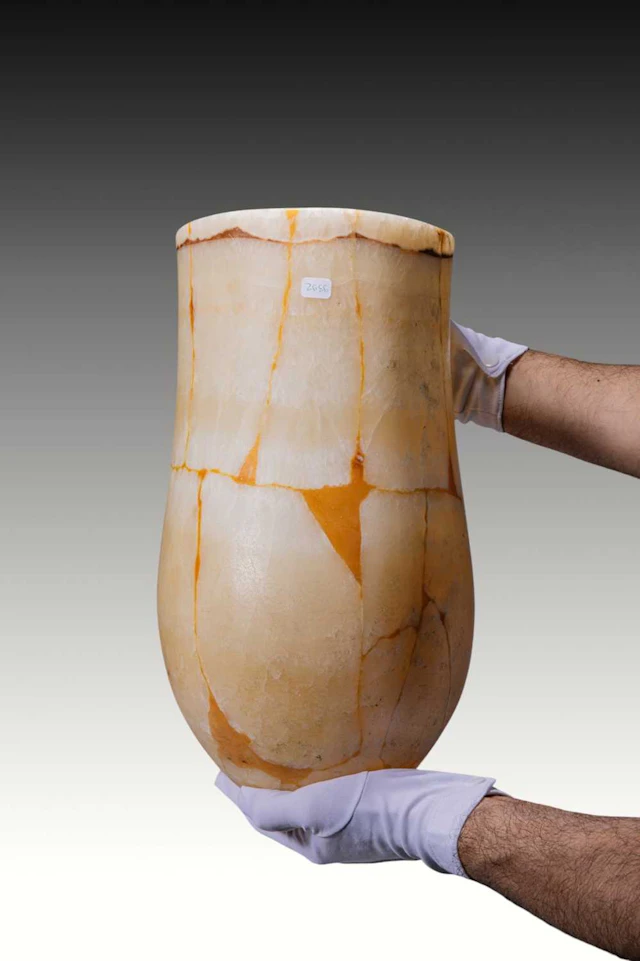 EGYPTIAN PAINTED ALABASTER JAR
