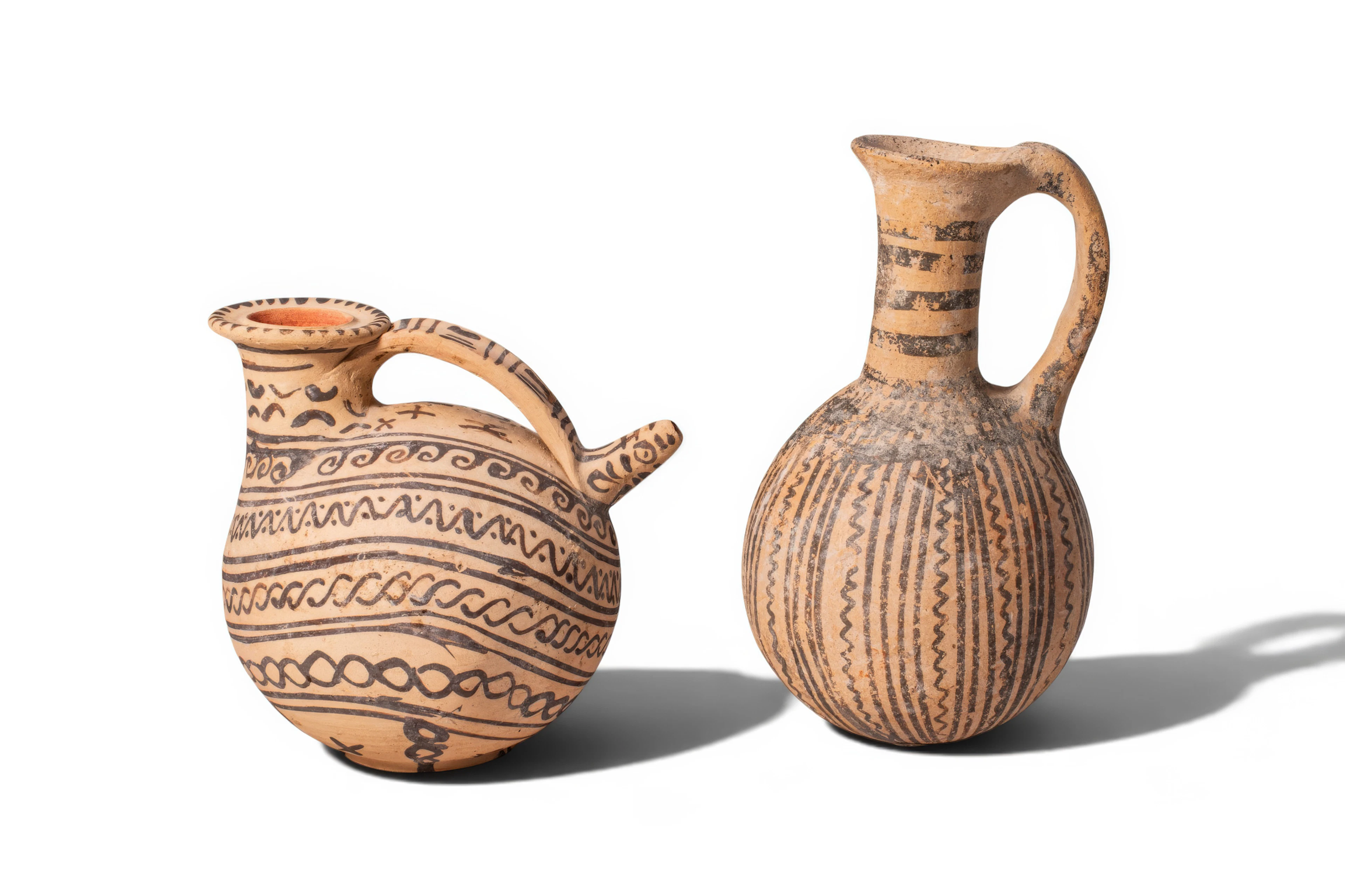PAIR OF DAUNIAN AND CYPRIOT TERRACOTTA VESSELS WITH GEOMETRIC DECORATION