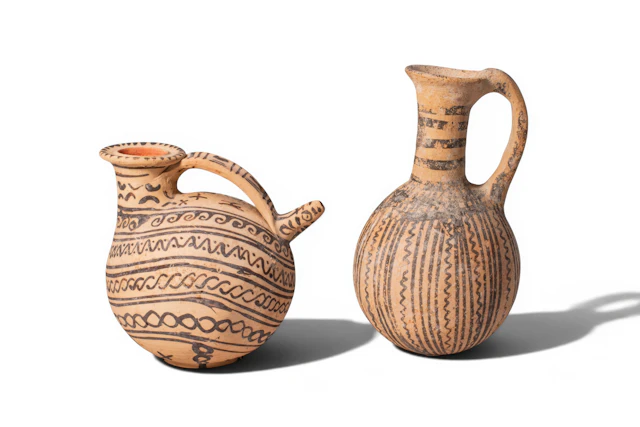 PAIR OF DAUNIAN AND CYPRIOT TERRACOTTA VESSELS WITH GEOMETRIC DECORATION