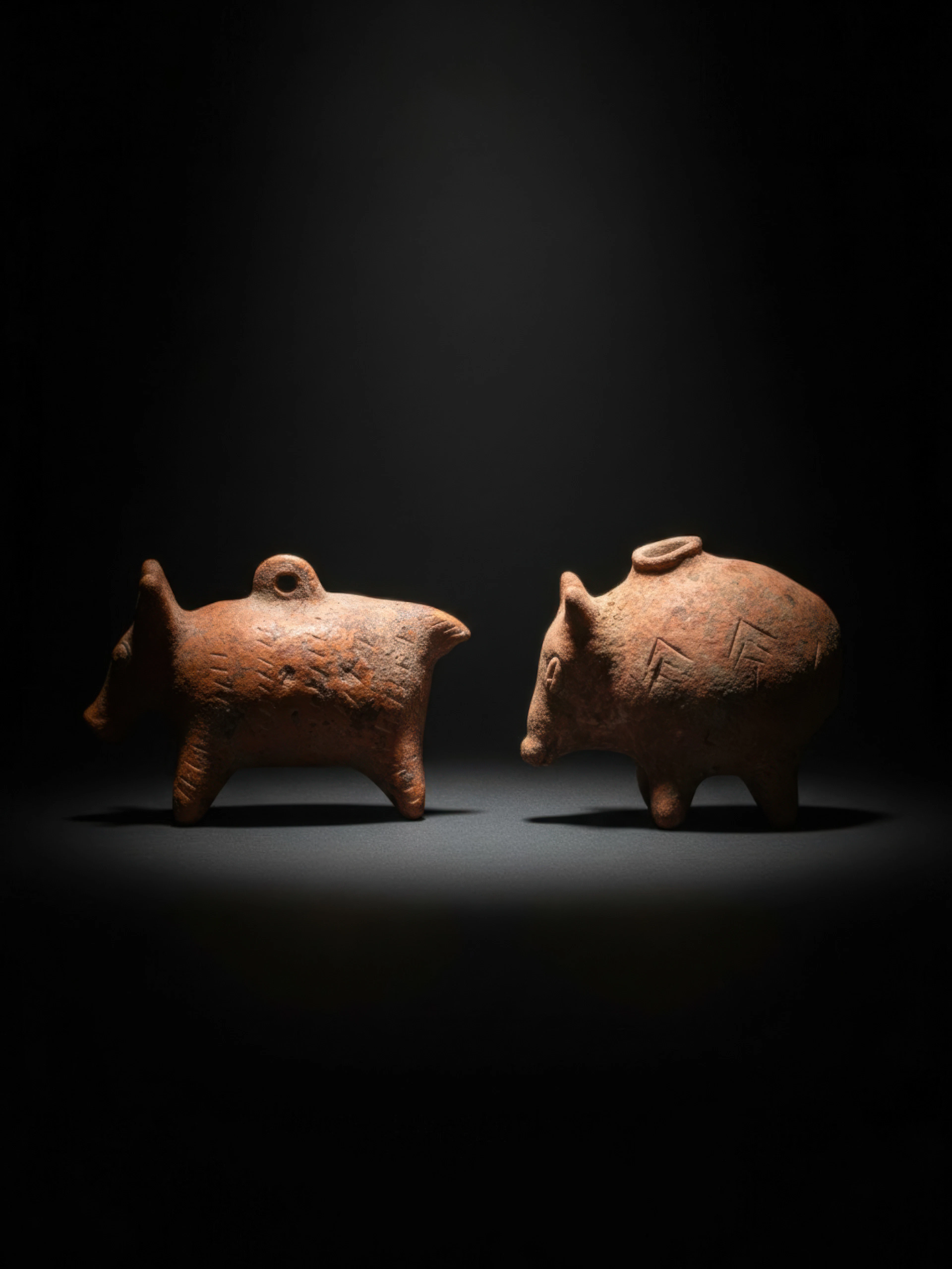 PAIR OF CYPRIOT TERRACOTTA BOAR RATTLE AND PIG ASKOS