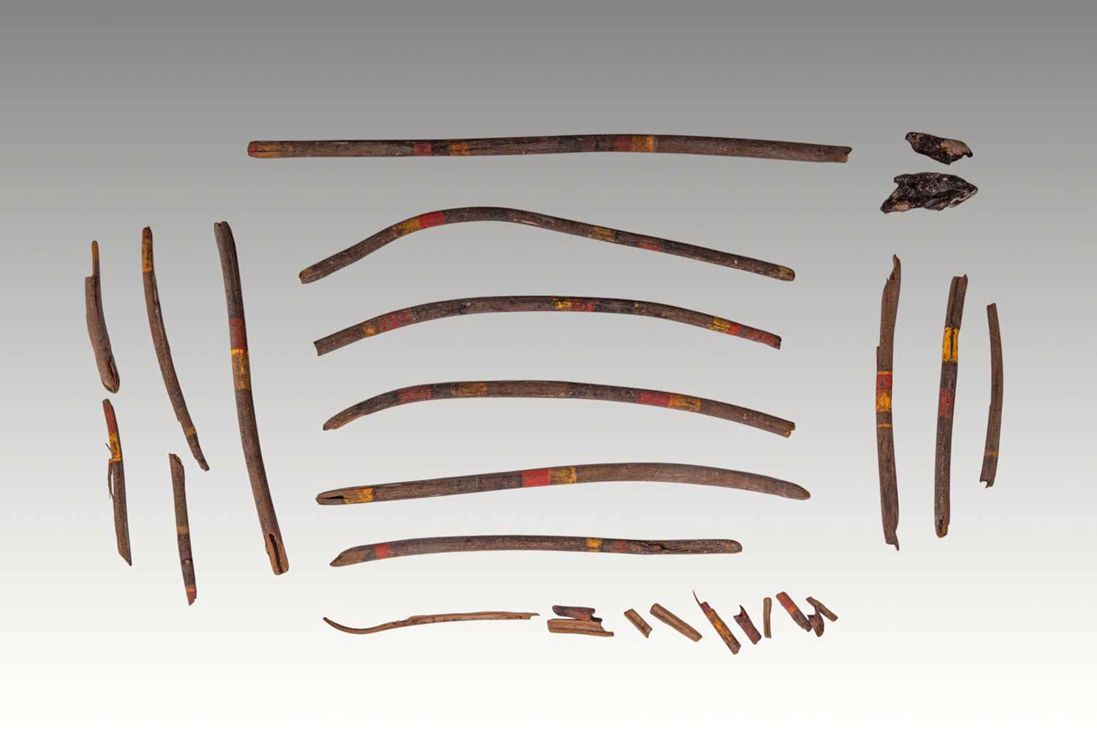 SET OF EGYPTIAN PAINTED WOODEN STICKS