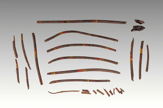 SET OF EGYPTIAN PAINTED WOODEN STICKS