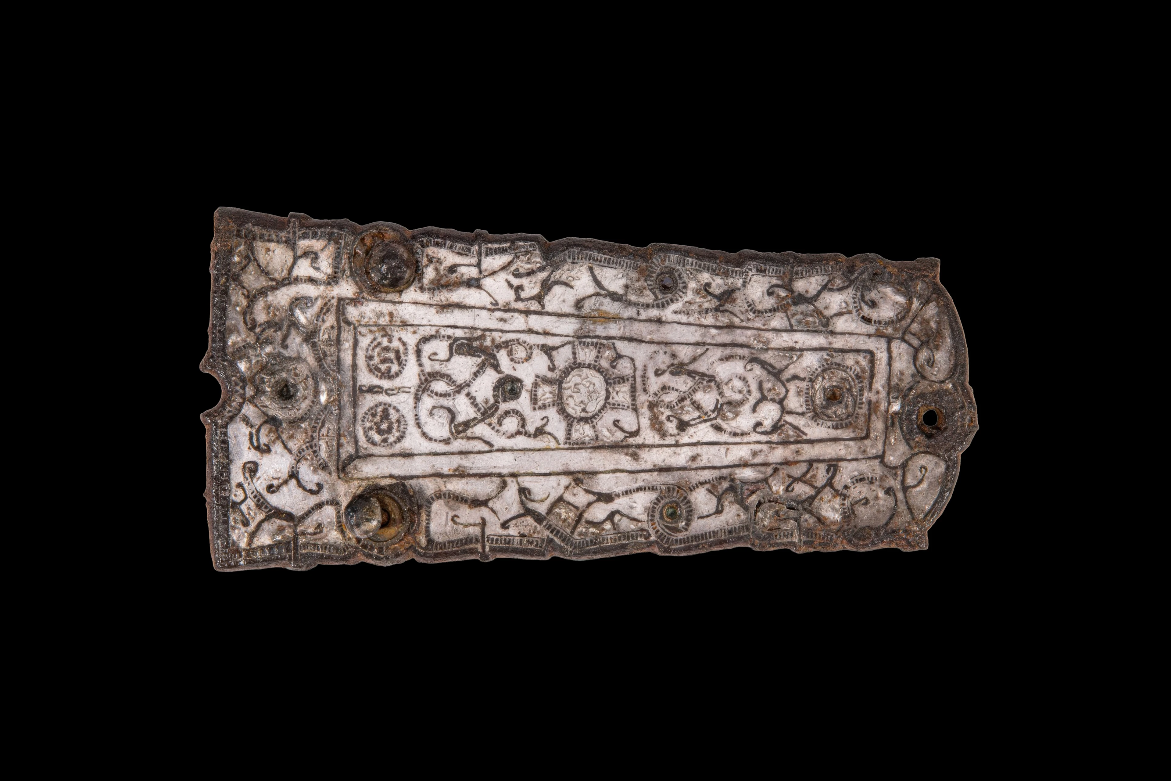 OUTSTANDING VIKING SILVER-INLAID BELT BUCKLE WITH CROSS