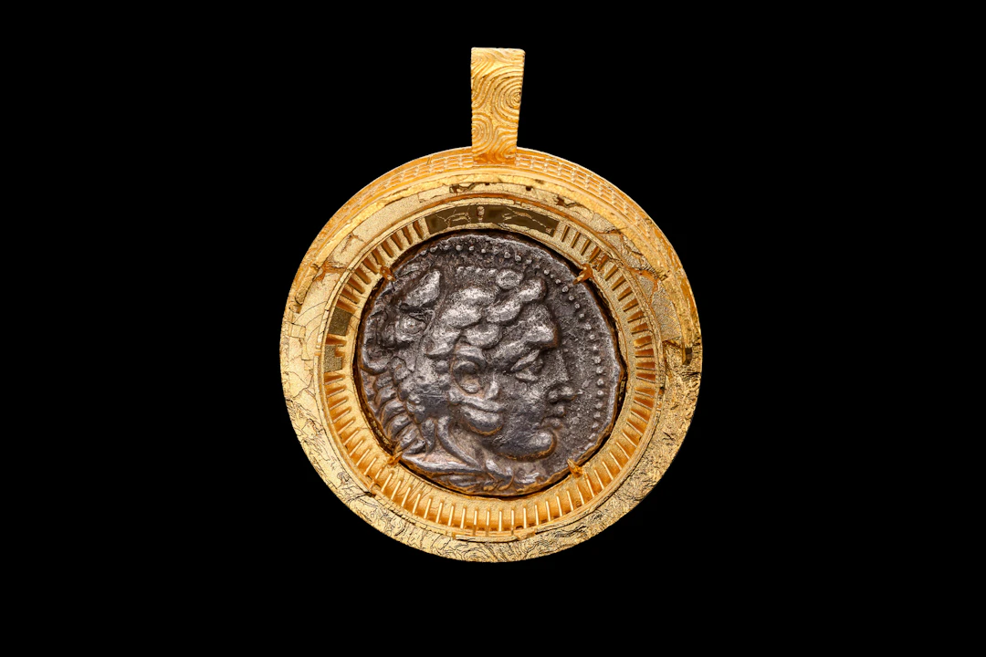 SILVER TETRADRACHM OF ALEXANDER THE GREAT IN A GOLD-PLATED STERLING