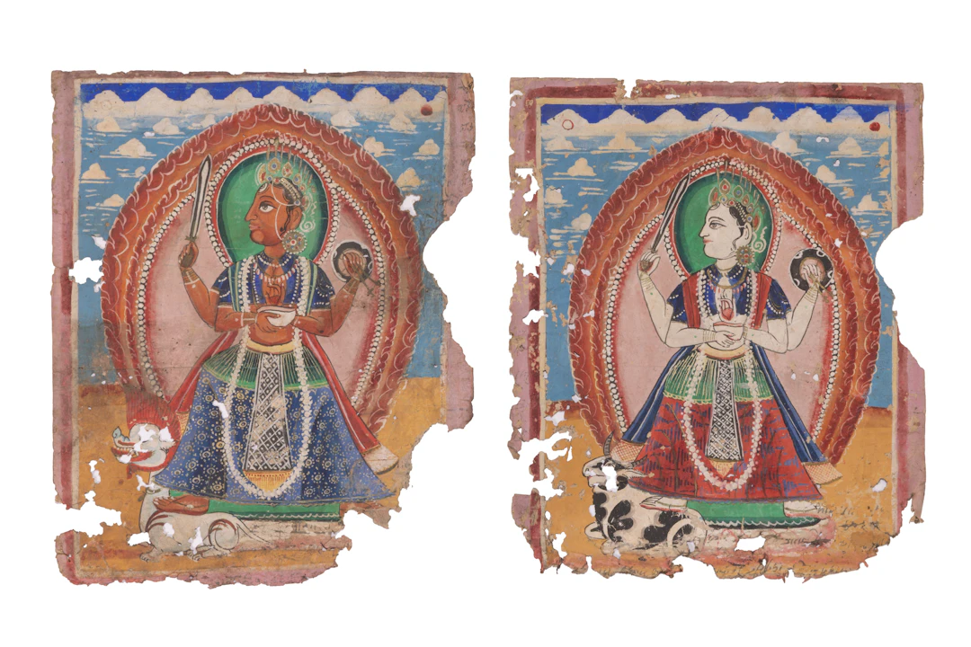 TWO INDIAN PAINTINGS OF DEVI