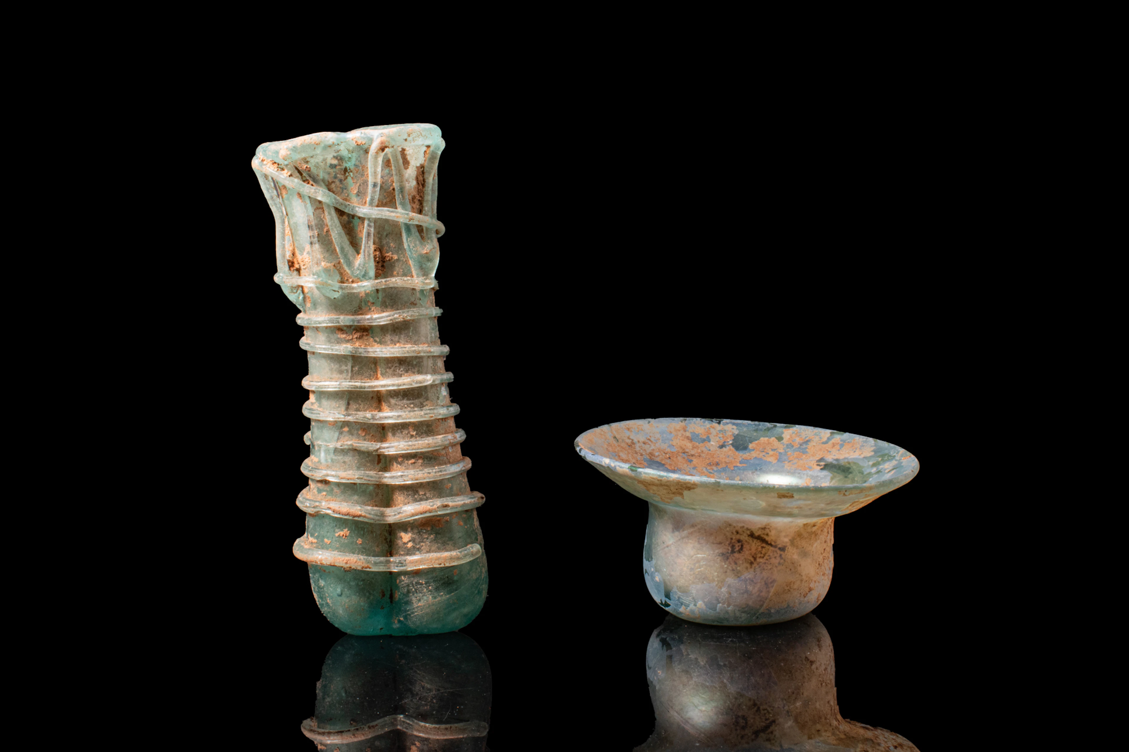 PAIR OF LATE ROMAN GLASS VESSELS
