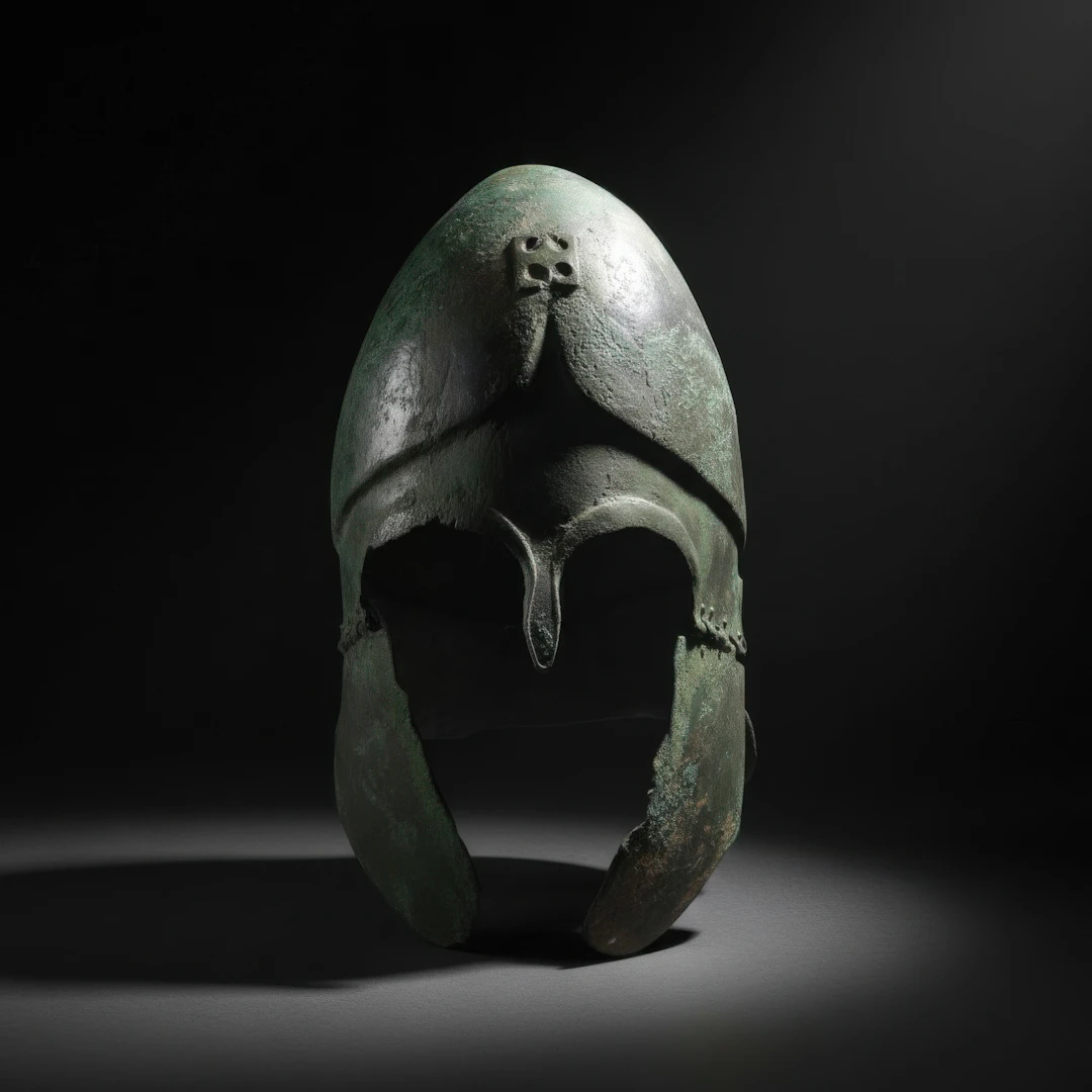 RARE GREEK CHALCIDIAN TINNED BRONZE HELMET