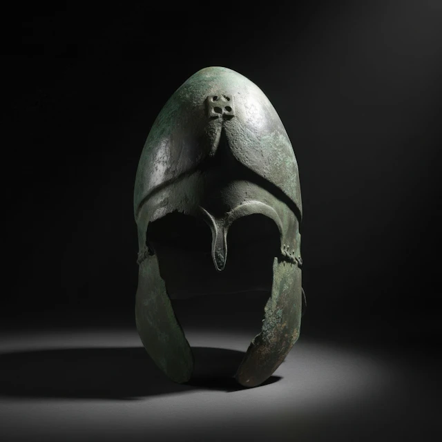 RARE GREEK CHALCIDIAN TINNED BRONZE HELMET