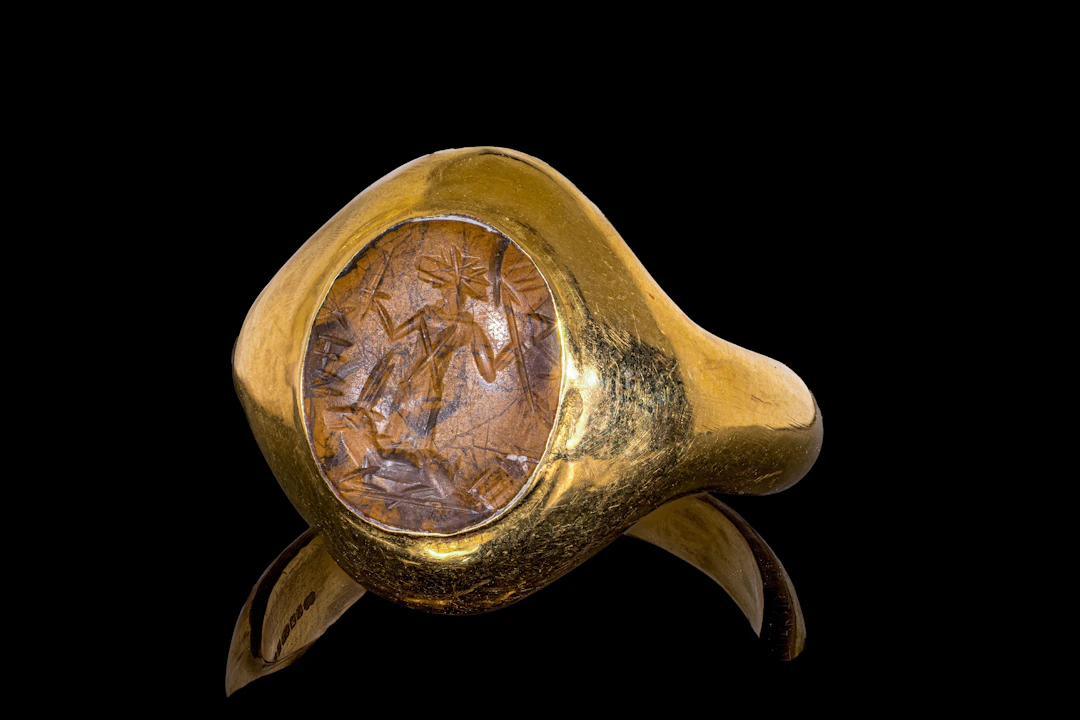 ROMAN YELLOW JASPER MAGICAL INTAGLIO IN GOLD RING