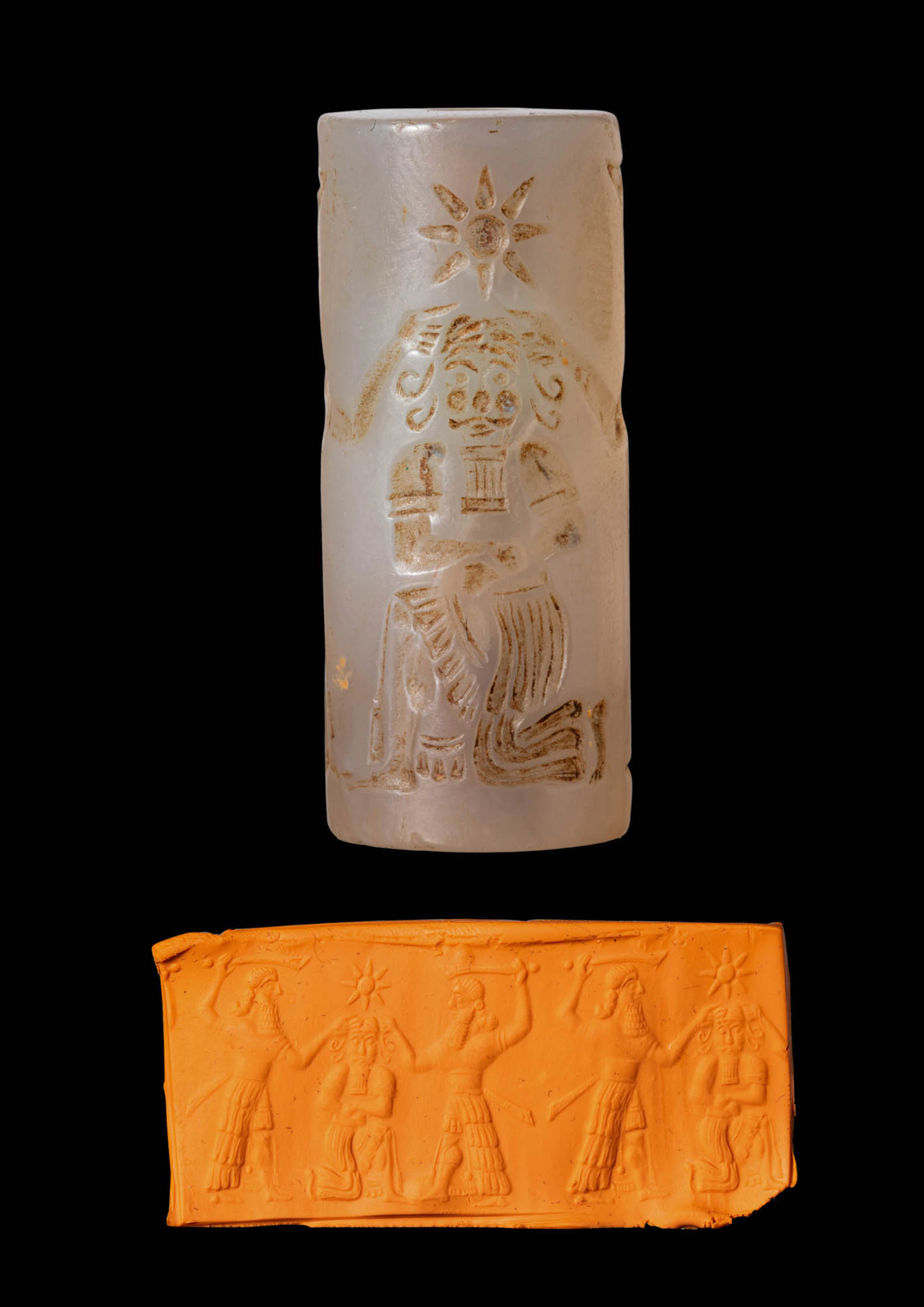 NEO-BABYLONIAN CYLINDER SEAL DEPICTING ENKIDU OR HUMBABA