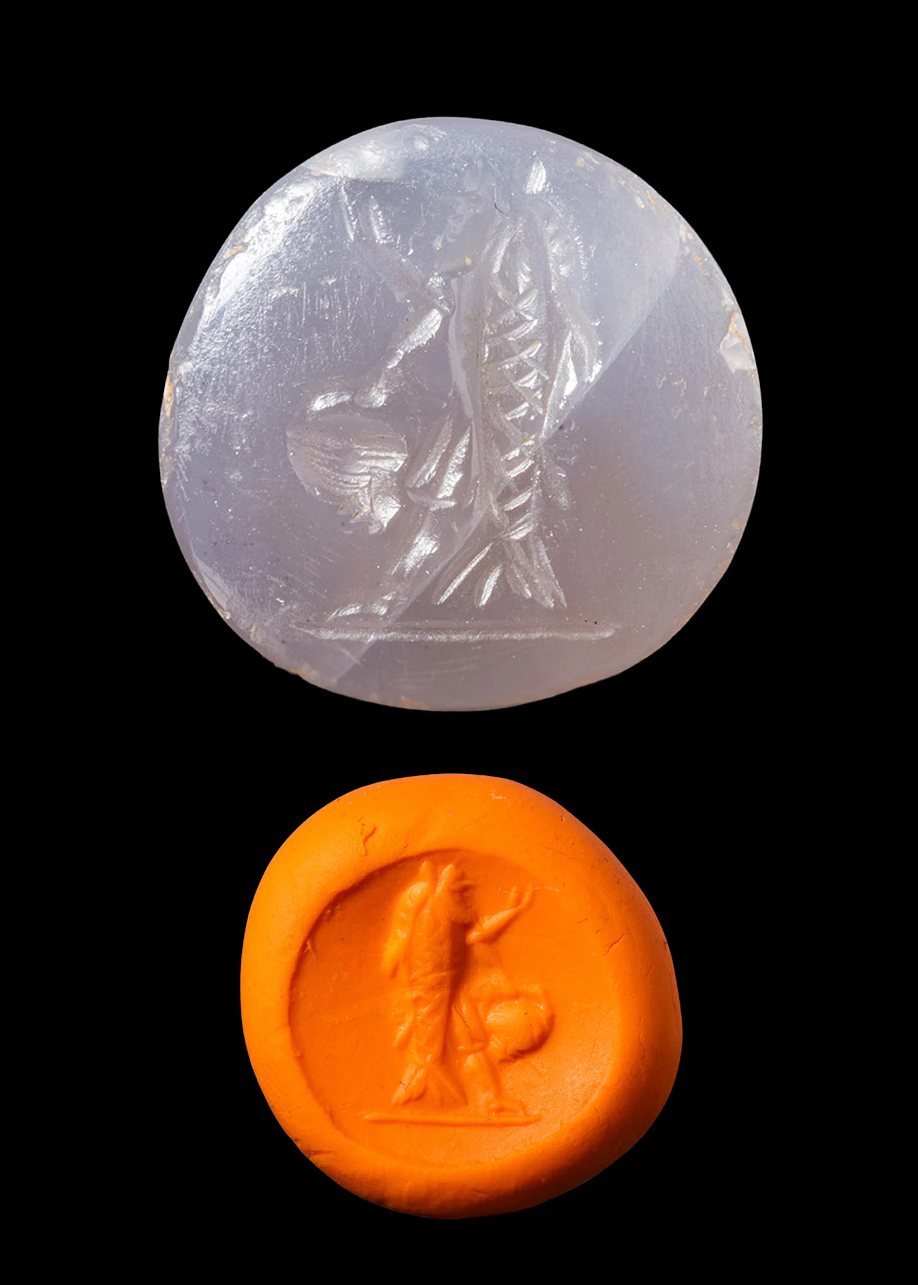 NEO-BABYLONIAN CHALCEDONY STAMP SEAL WITH PRIEST