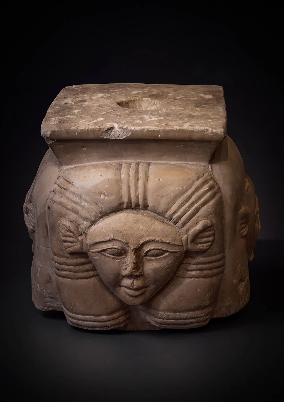 LARGE EGYPTIAN PTOLEMAIC LIMESTONE HATHORIC CAPITAL