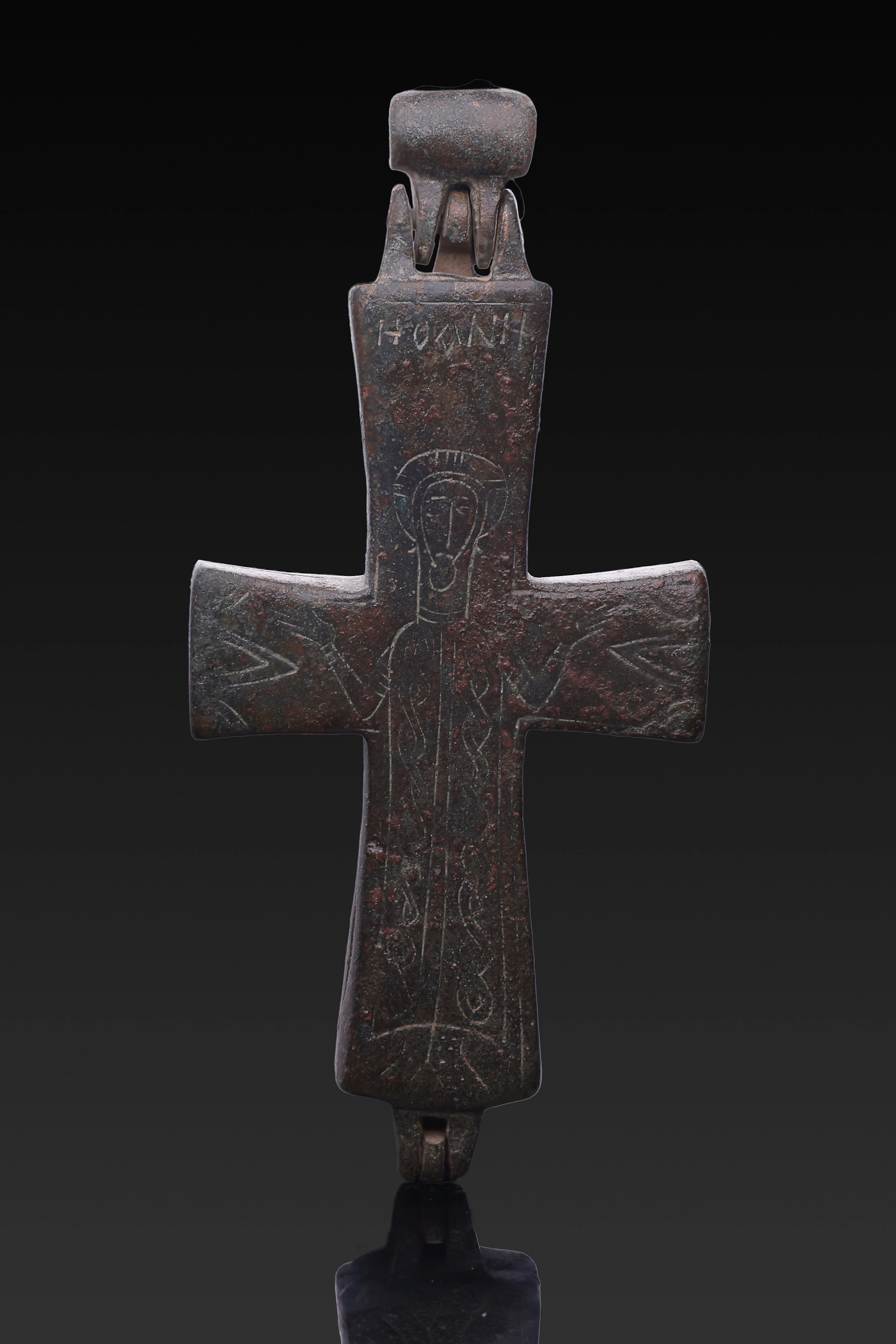 BYZANTINE BRONZE ENKOLPION WITH SAINT JOHN