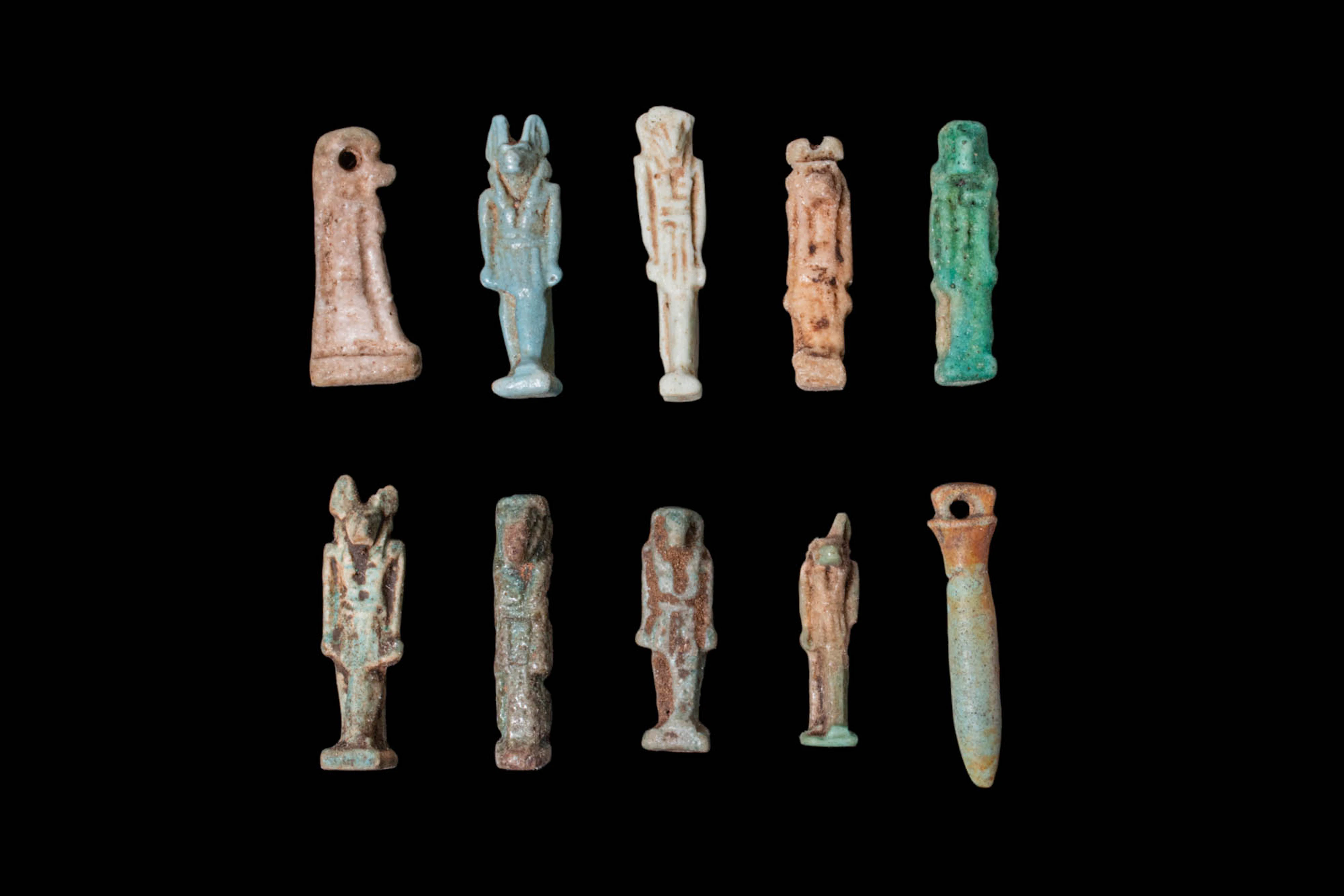 COLLECTION OF EGYPTIAN FAIENCE DEITIES AMULETS