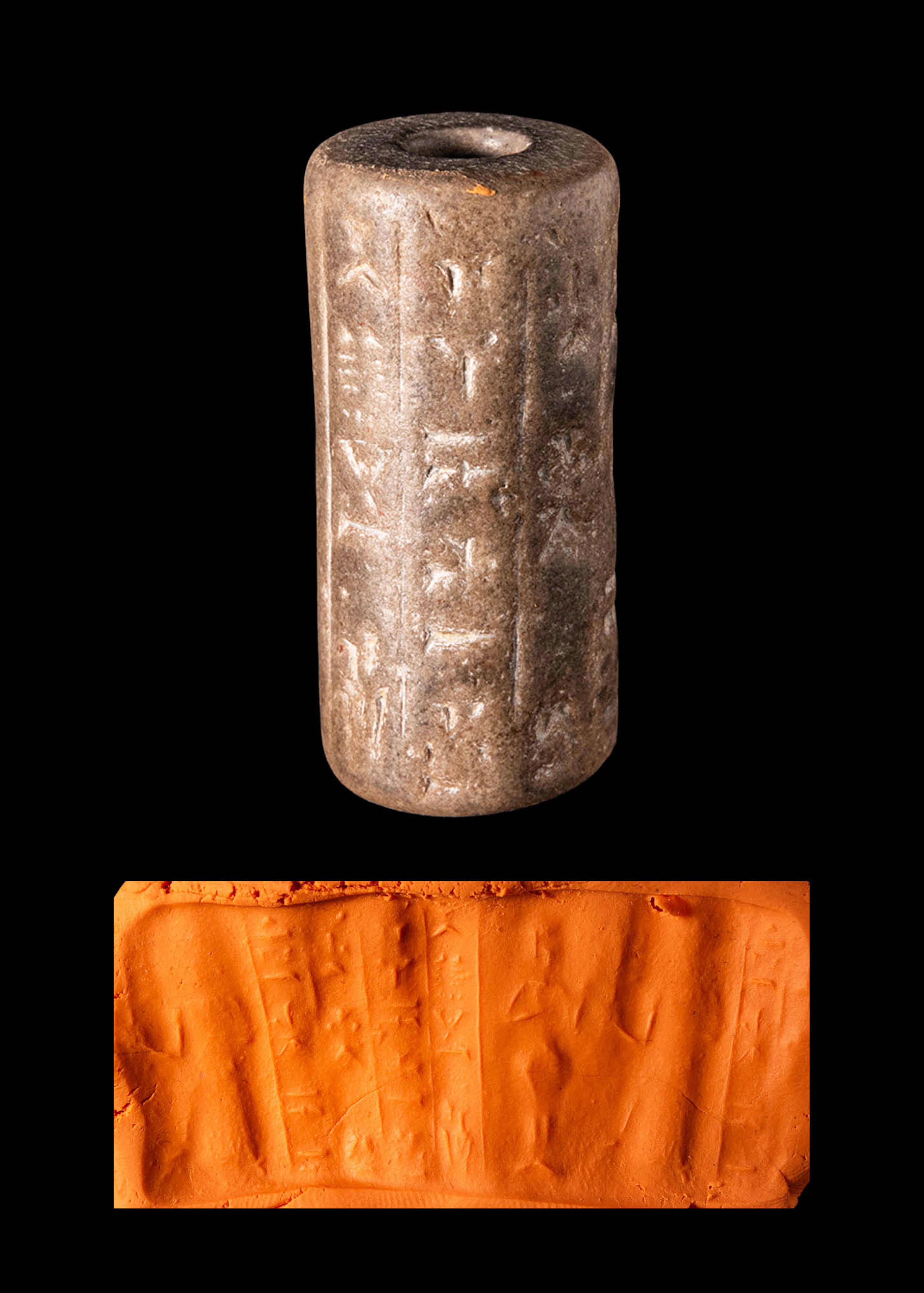 ISIN-LARSA BUFF STONE CYLINDER SEAL WITH NAKED GODDESS