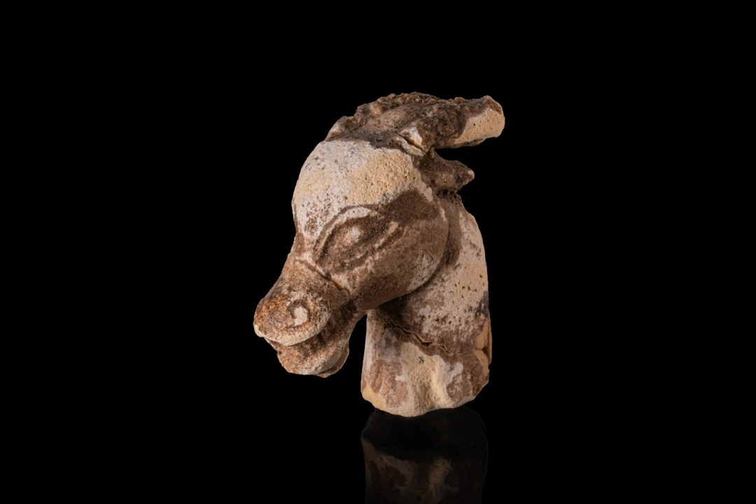 EGYPTIAN FAIENCE RAM HEAD
