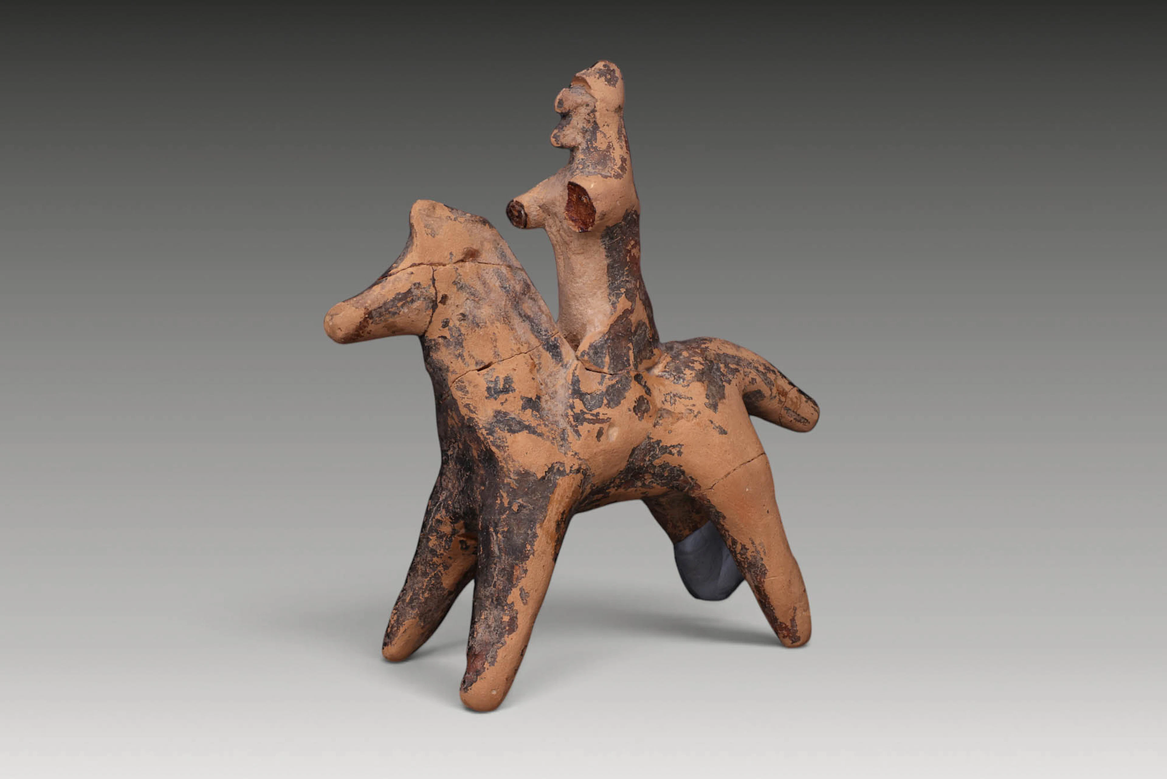 CYPRIOT PAINTED TERRACOTTA RIDER ON HORSE