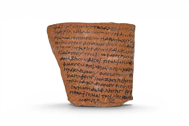 RARE ROMAN TERRACOTTA OSTRAKON WITH GREEK INSCRIPTION