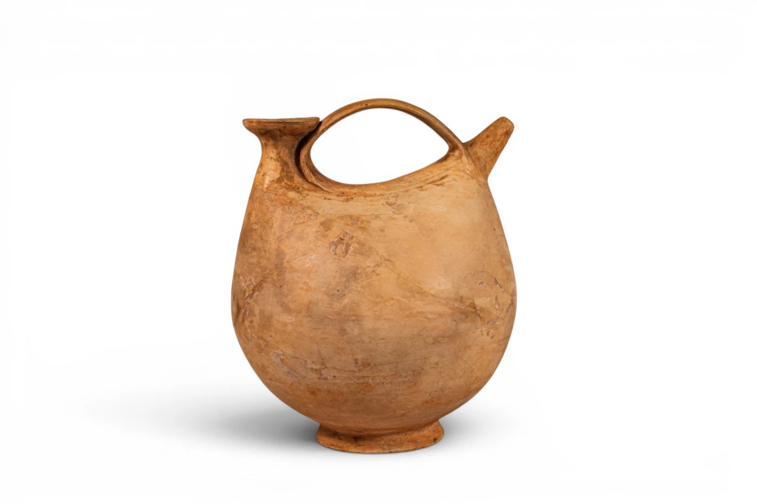 GREEK FINE TERRACOTTA ASKOS WITH STAMPED HANDLE