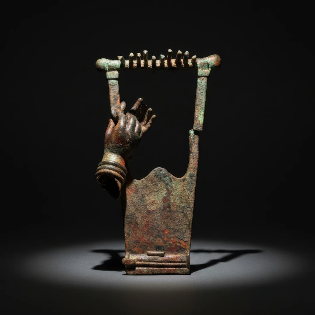 RARE HELLENISTIC BRONZE FIGURE OF HANDS PLAYING A LYRE