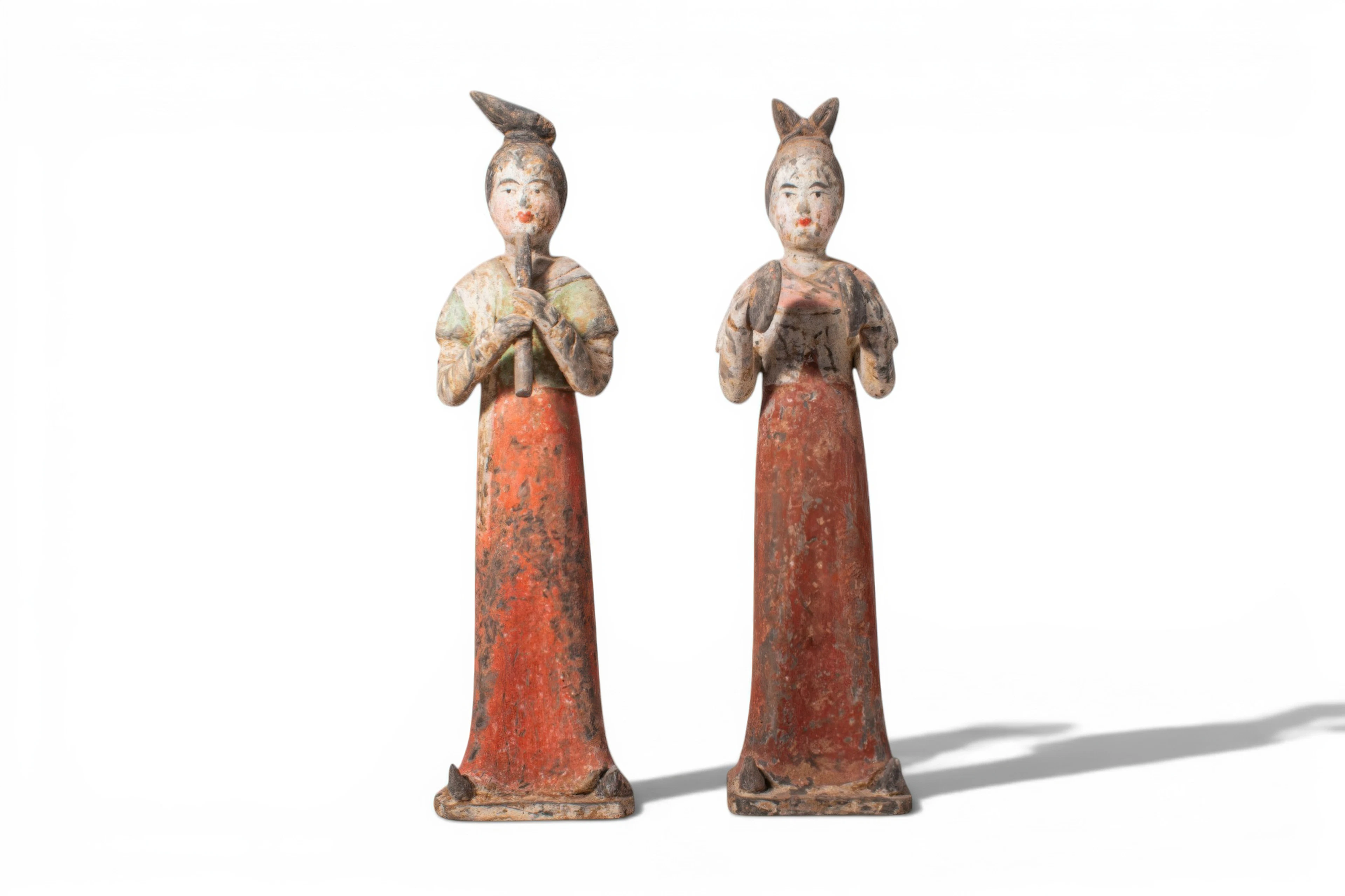 PAIR OF CHINESE TERRACOTTA FEMALE STANDING MUSICIANS - TL TESTED