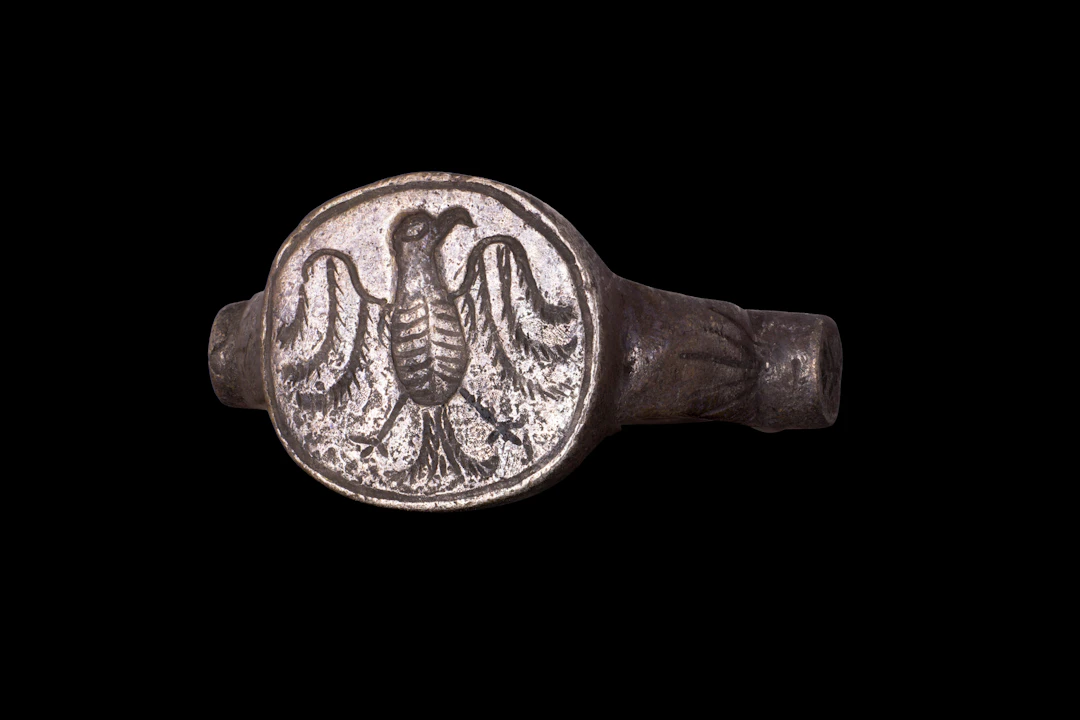 MEDIEVAL SILVER RING WITH AN EAGLE