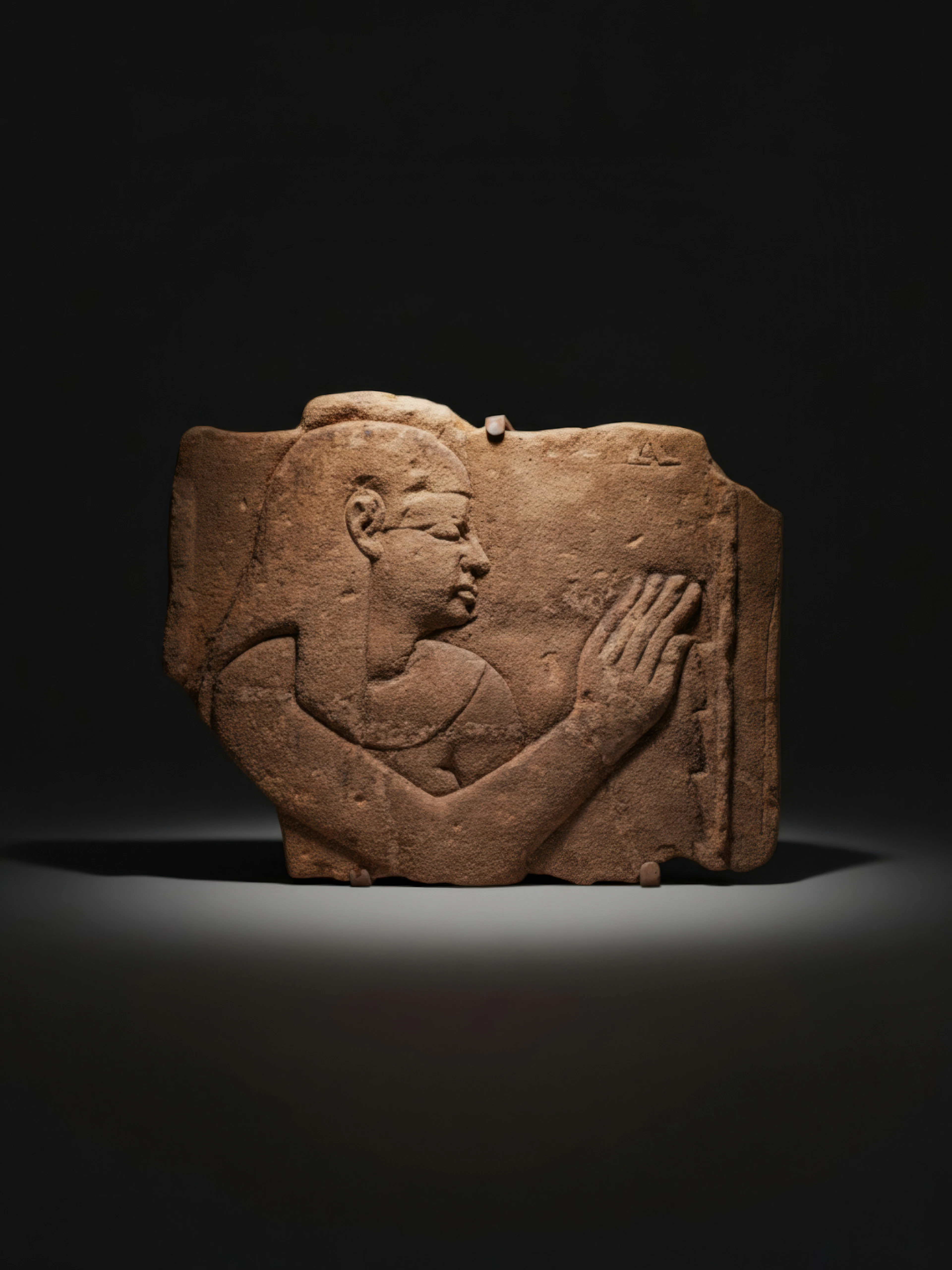 RARE EGYPTIAN SANDSTONE TEMPLE RELIEF WITH A GODDESS