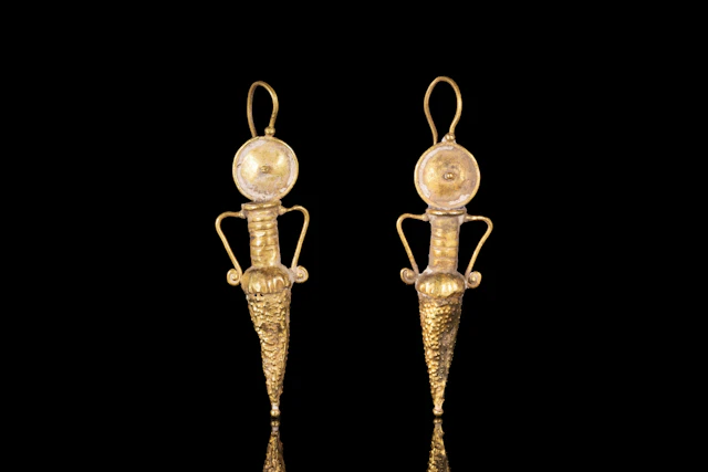 MATCHED PAIR OF HELLENISTIC GOLD AMPHORA-SHAPED EARRINGS